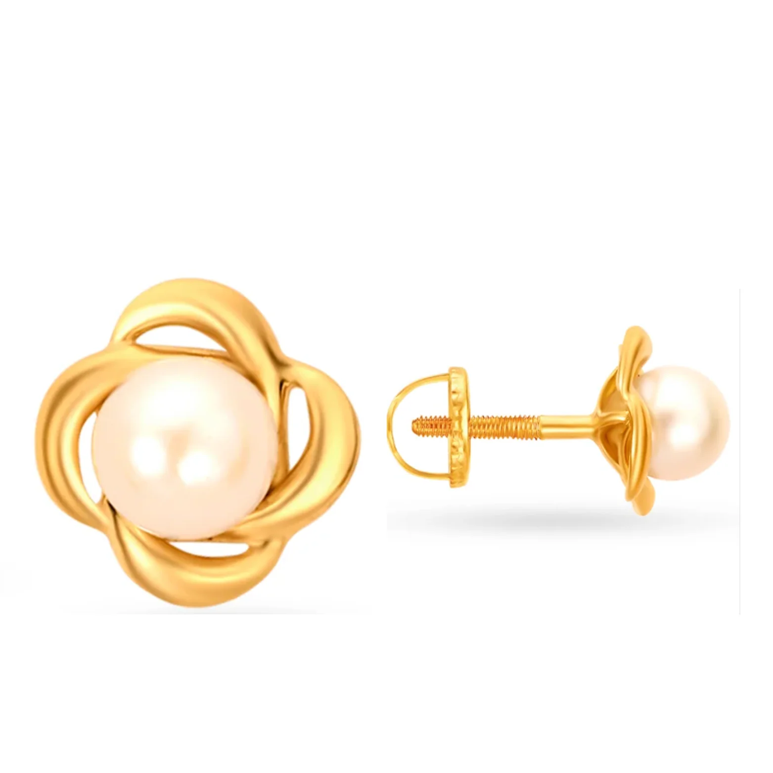 Golden Luminescence Pearl Studs - Image 2