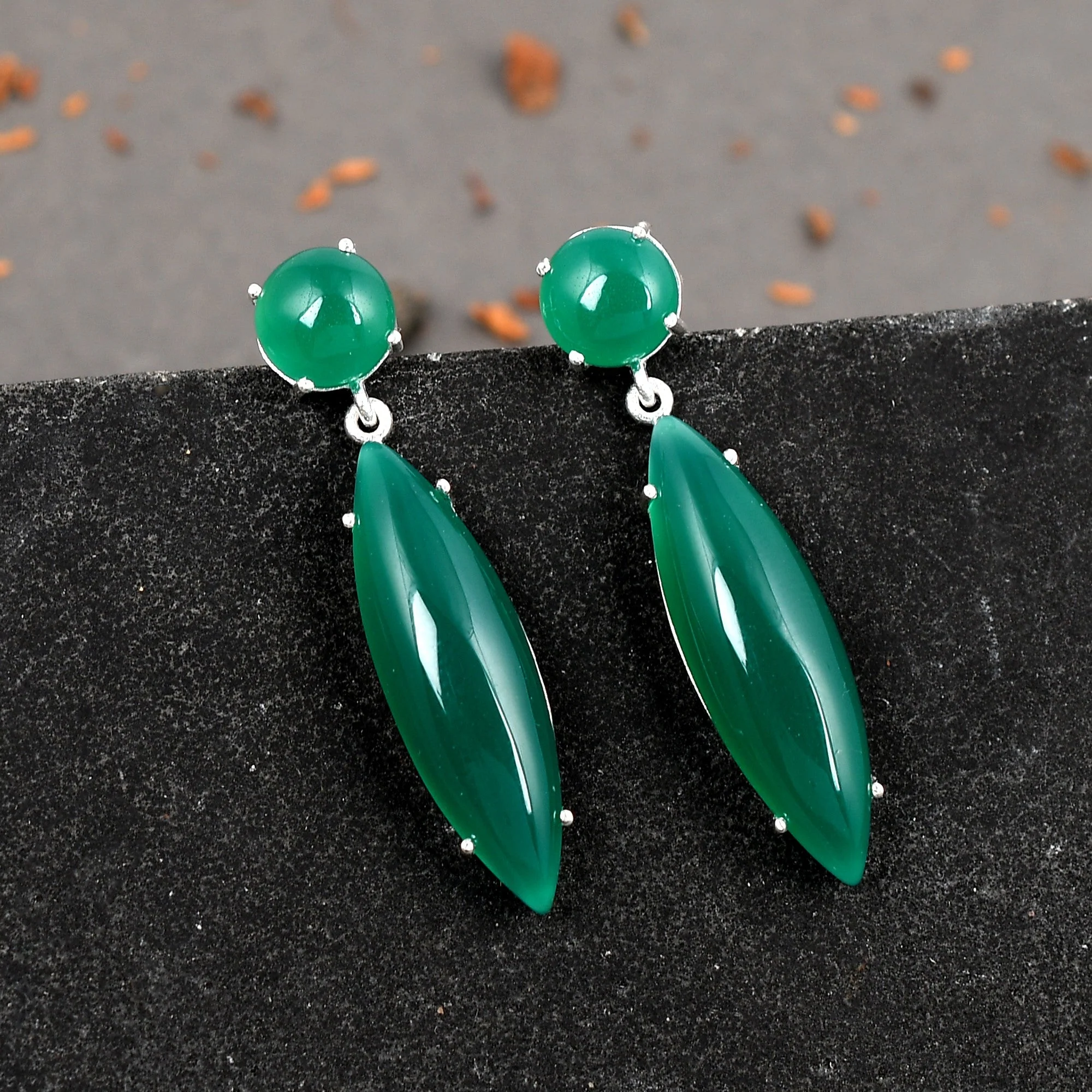 Natural Green Onyx Gemstone Dangler Drop Earrings for Women