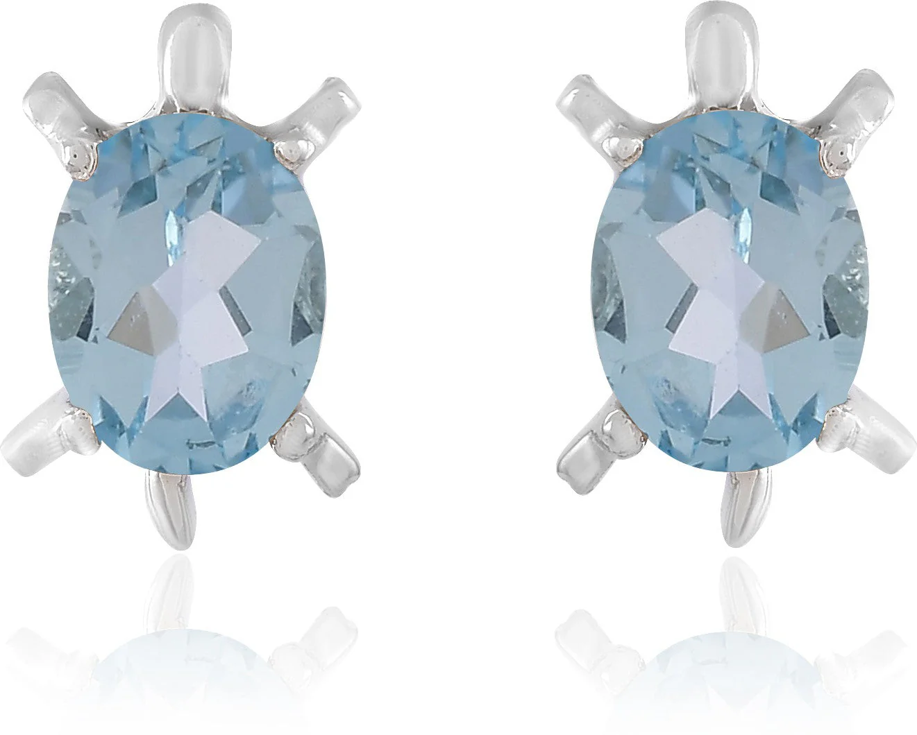 Charming Natural Blue Topaz Gemstone Tortoise-Shaped Stud Earrings - Image 2