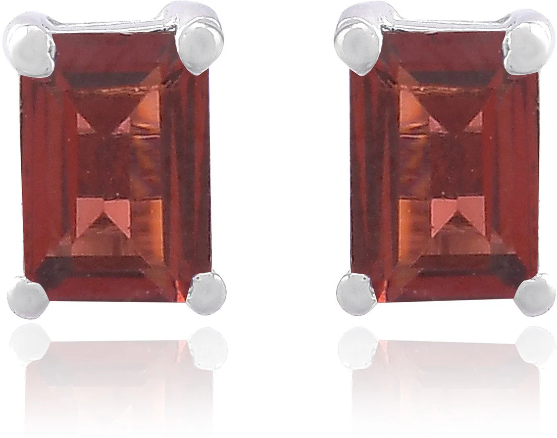 Sleek Natural Garnet Gemstone Rectangle Stud Earrings - Image 2