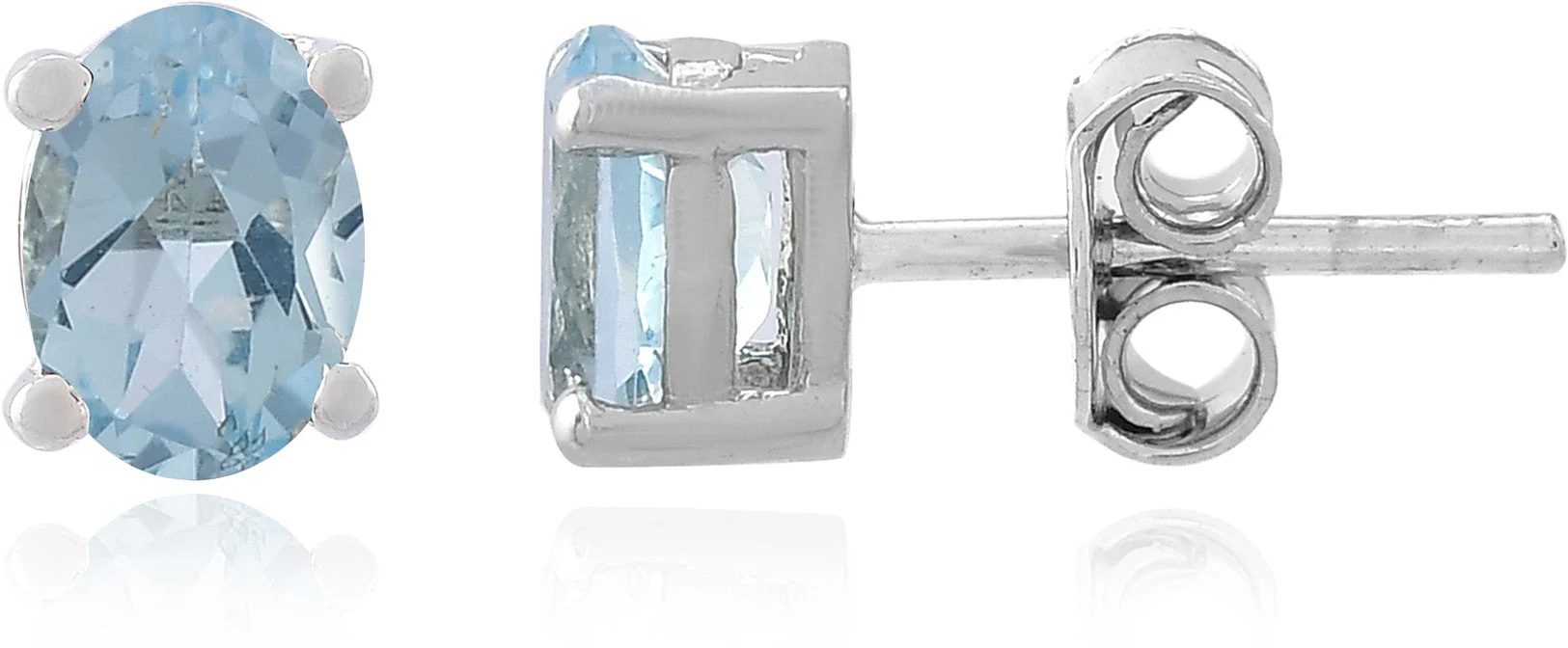 Natural Blue Topaz Gemstone Oval Stud Earrings for Women - Image 2