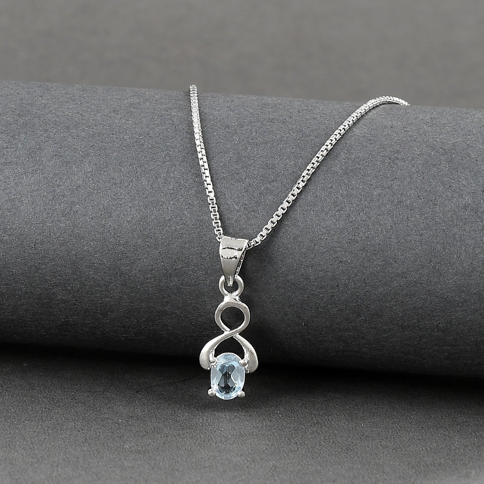 Radiant Natural Blue Topaz Gemstone Pendant & Chain - Image 2