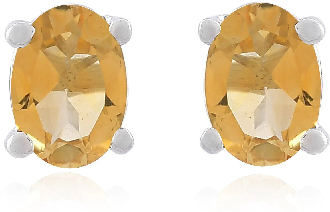 Sophisticated Natural Citrine Gemstone Oval Stud Earrings - Image 3