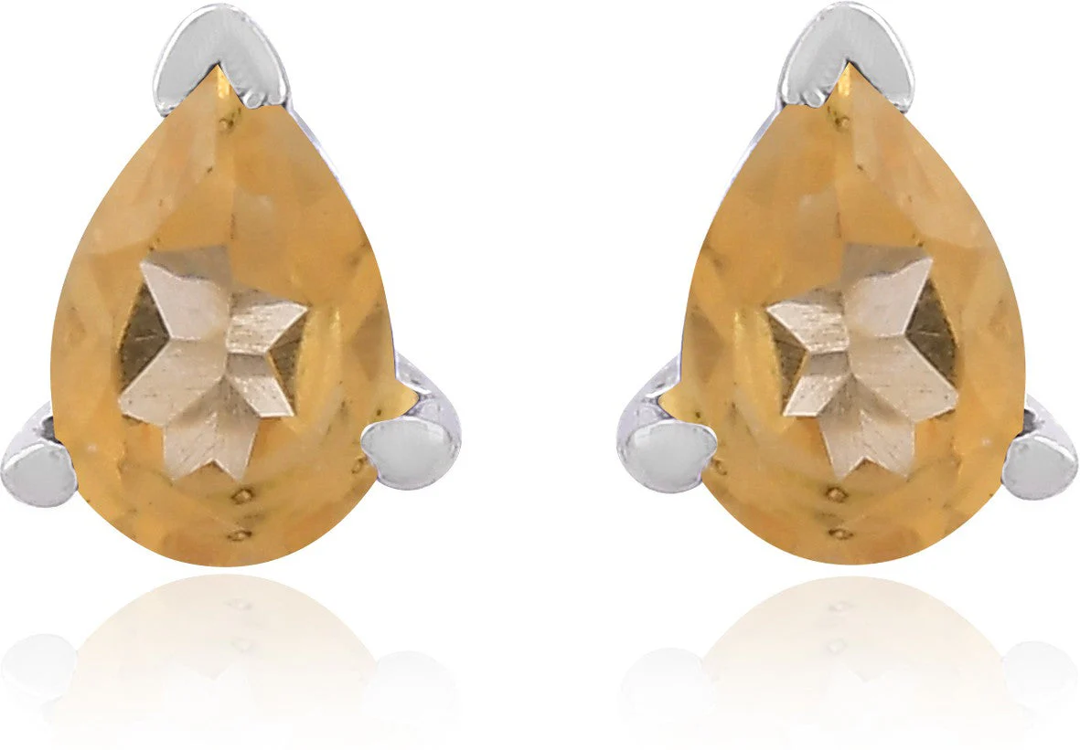 Elegant Natural Citrine Gemstone Pear-Shaped Stud Earrings - Image 2