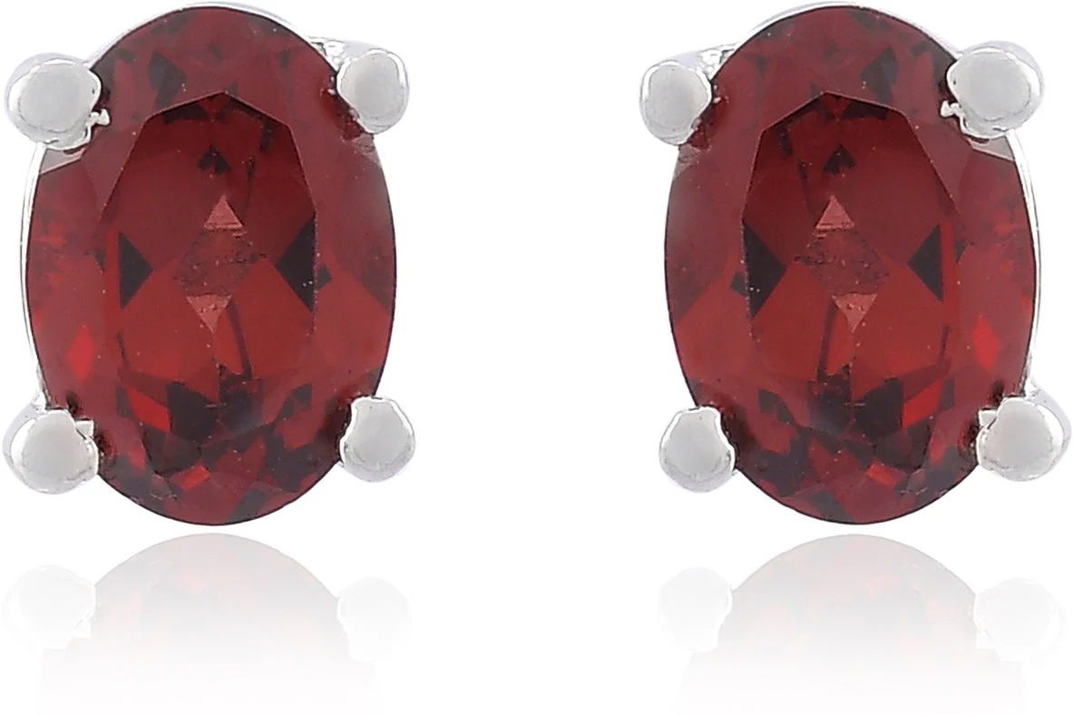 Elegant Natural Garnet Gemstone Oval Stud Earrings - Image 2