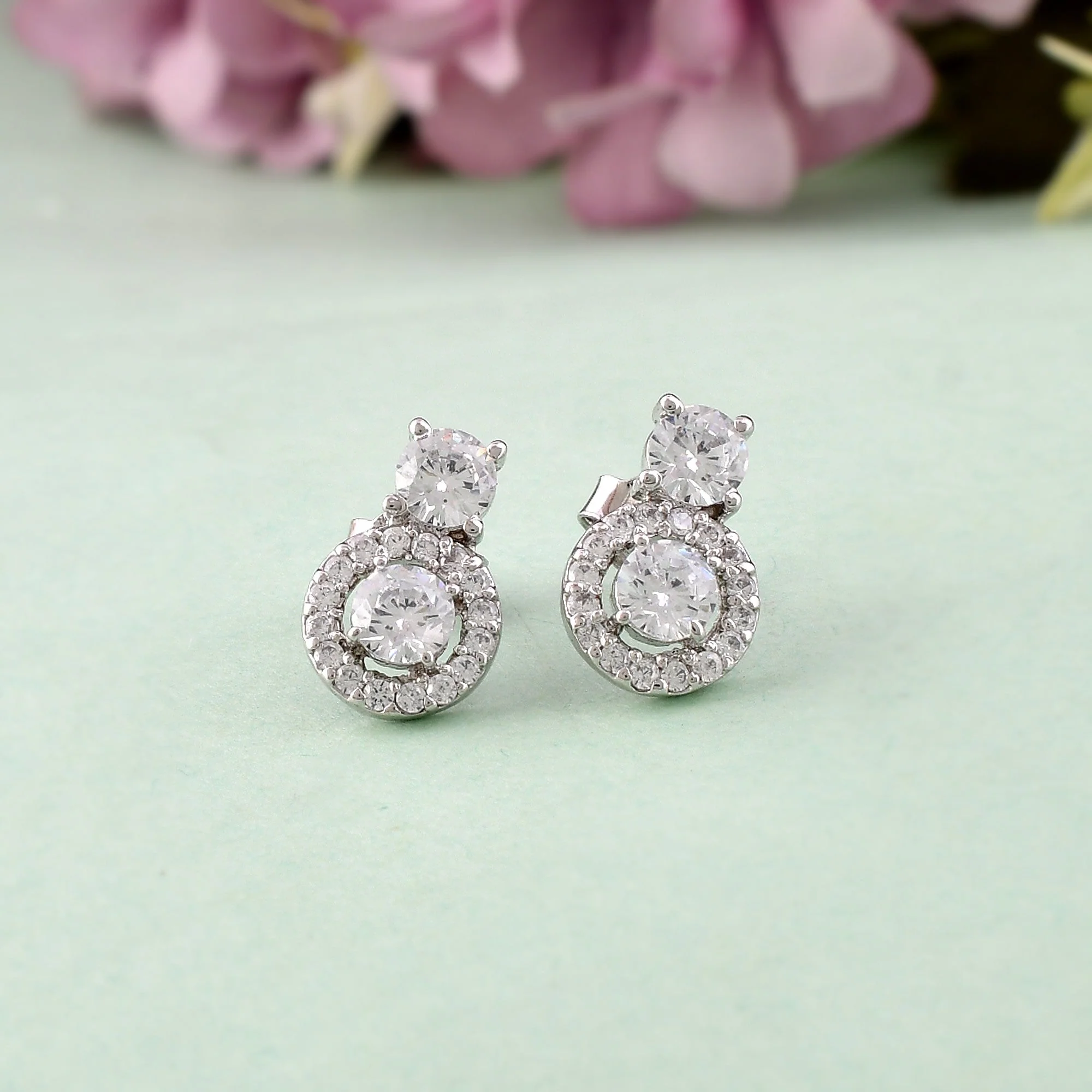 Sophisticated Zirconia Crystals Designer Stud Earrings