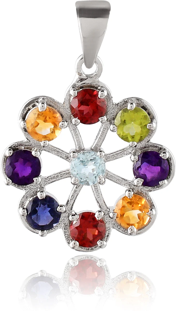 Vibrant 9-Gemstone Multicolor Round Pendant for Women - Image 3
