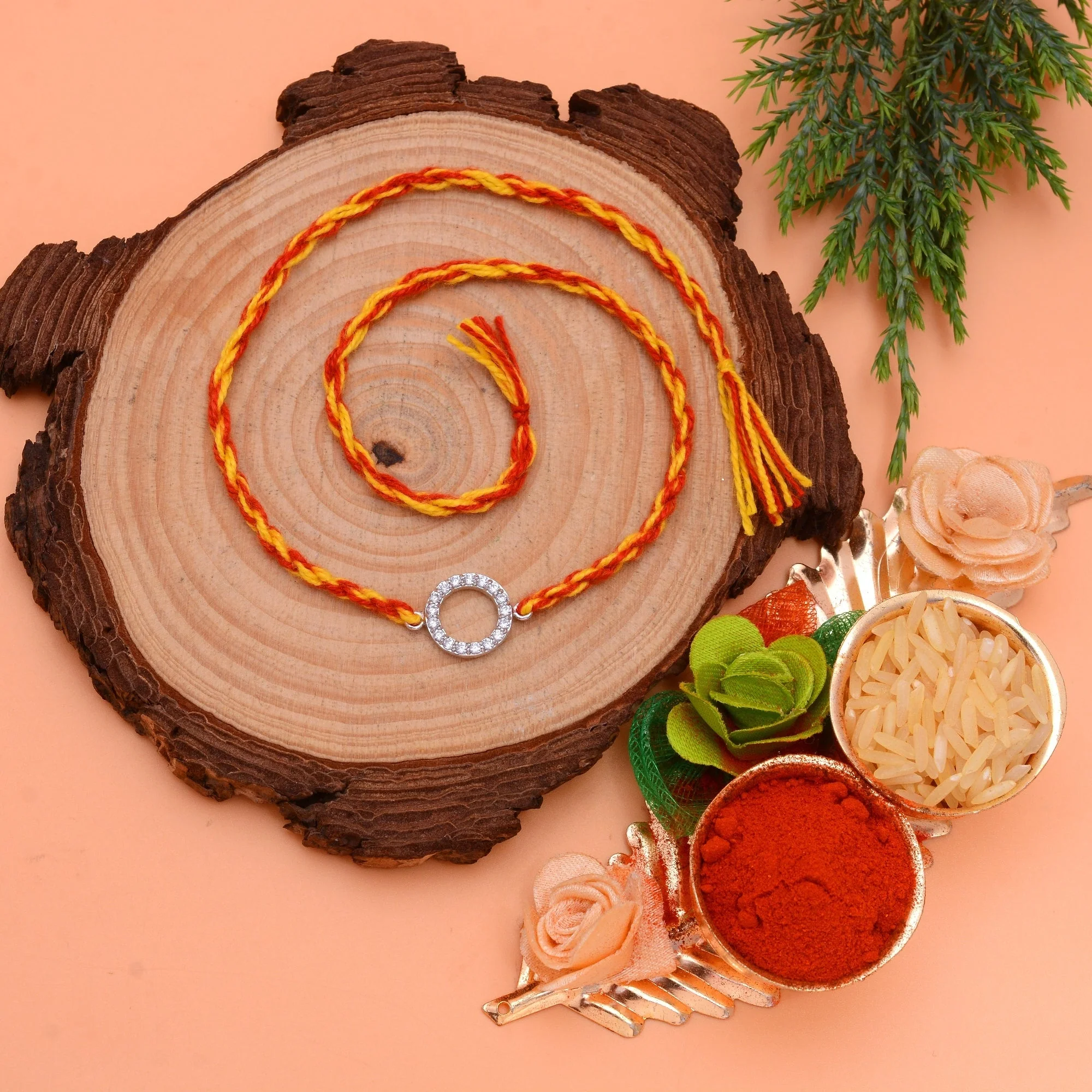 Zirconia Crystal Rakhi Set for Bhai & Bhabhi