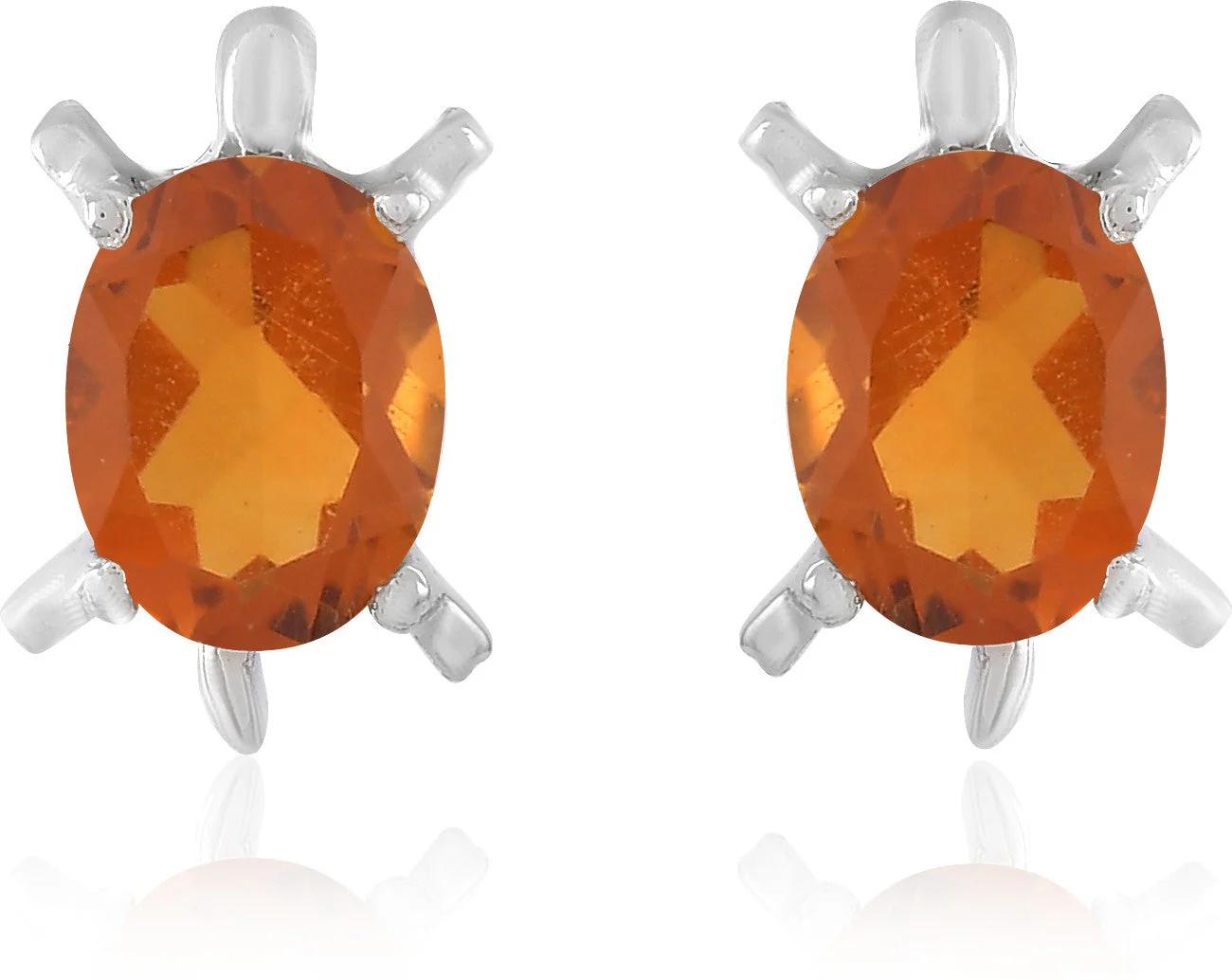 Elegant Silver Oval Cut Natural Golden Topaz Gemstone Tortoise-Shaped Stud Earrings - Image 2