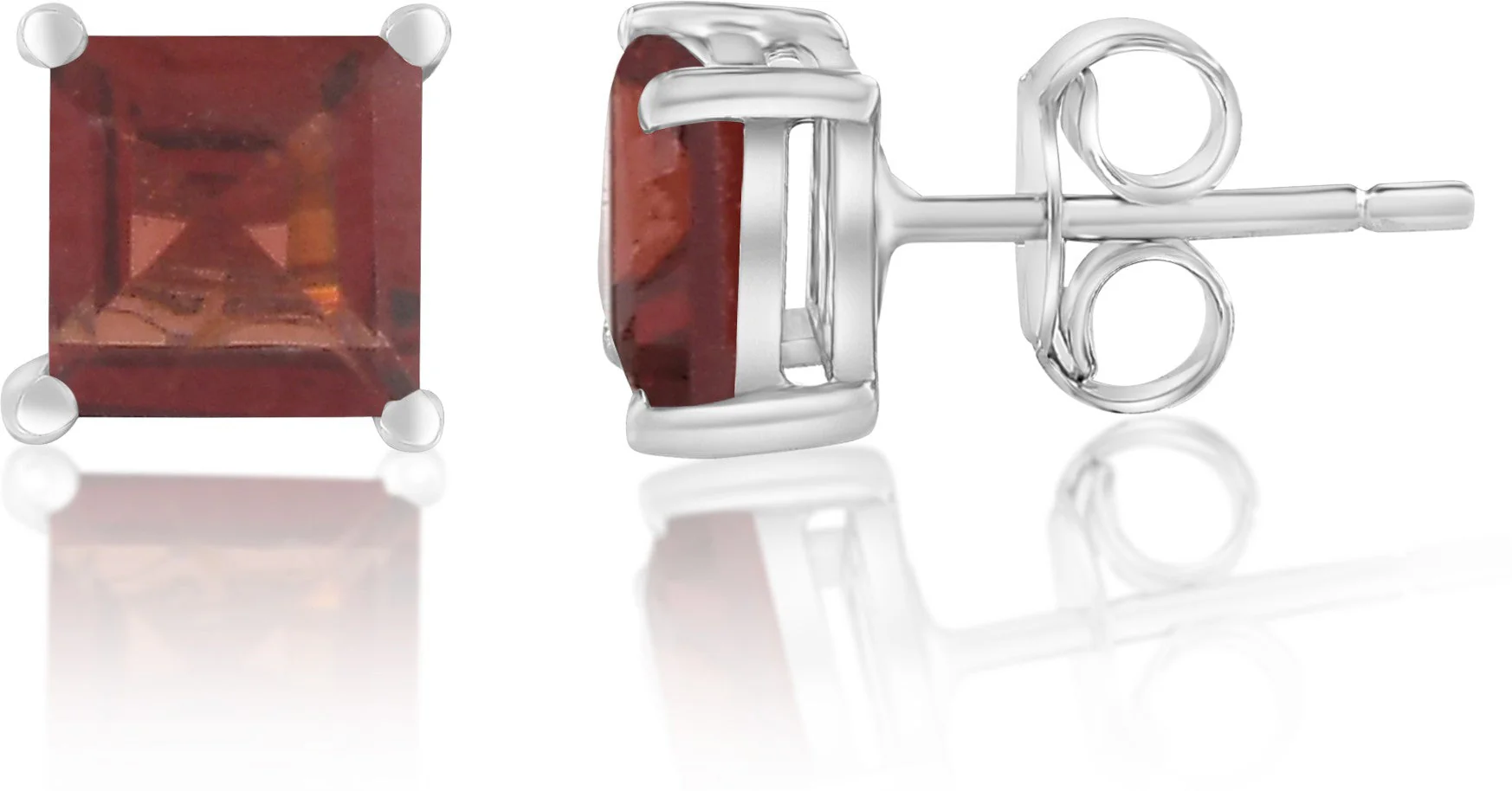 Timeless Natural Garnet Gemstone Square Stud Earrings - Image 2
