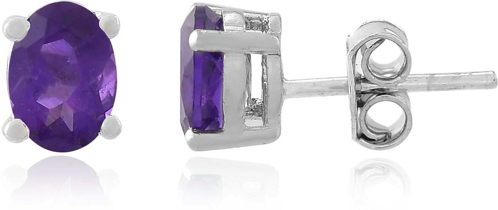 Oval Cut Natural Amethyst Gemstone Stud Earrings for Women - Image 2