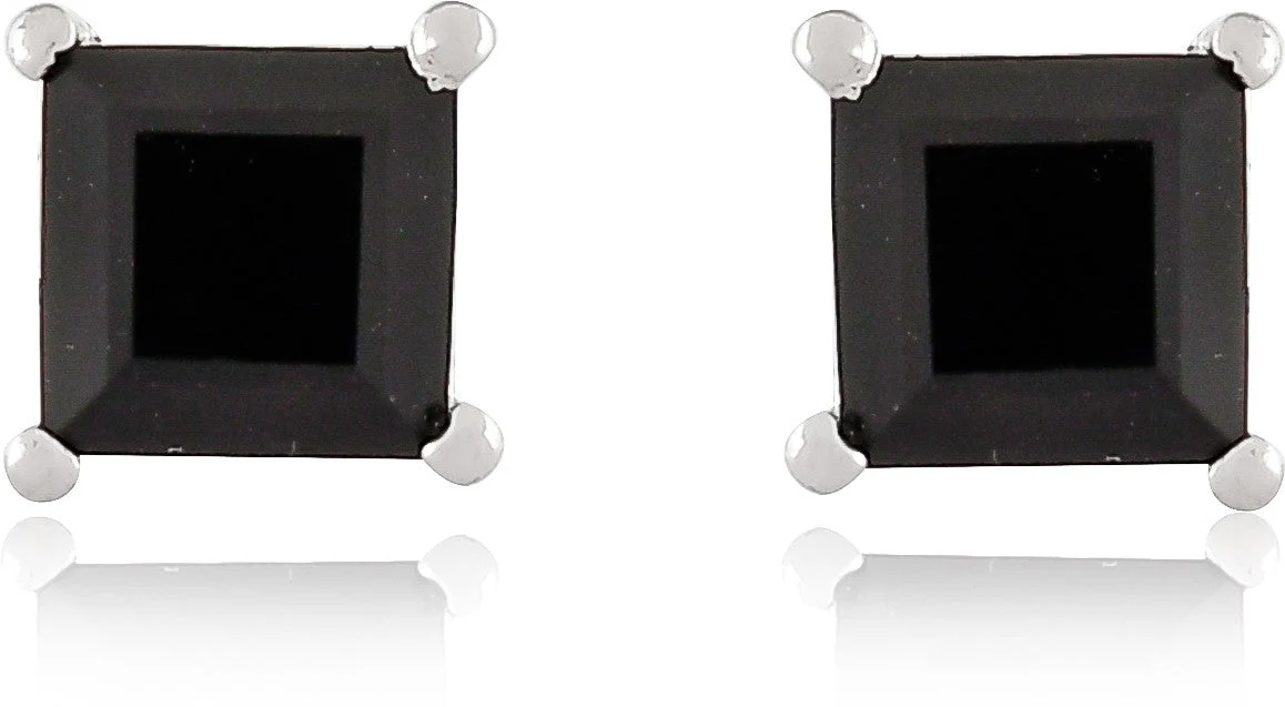 Timeless Natural Black Onyx Gemstone Square Stud Earrings - Image 3