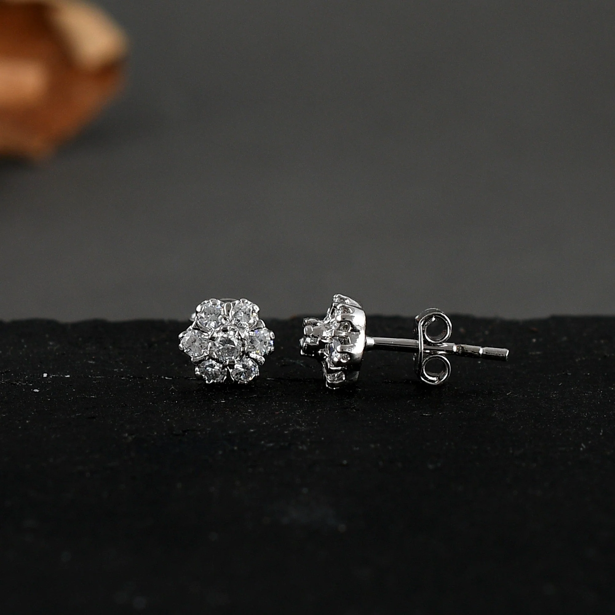 Elegant Zirconia Crystal Floral Stud Earrings