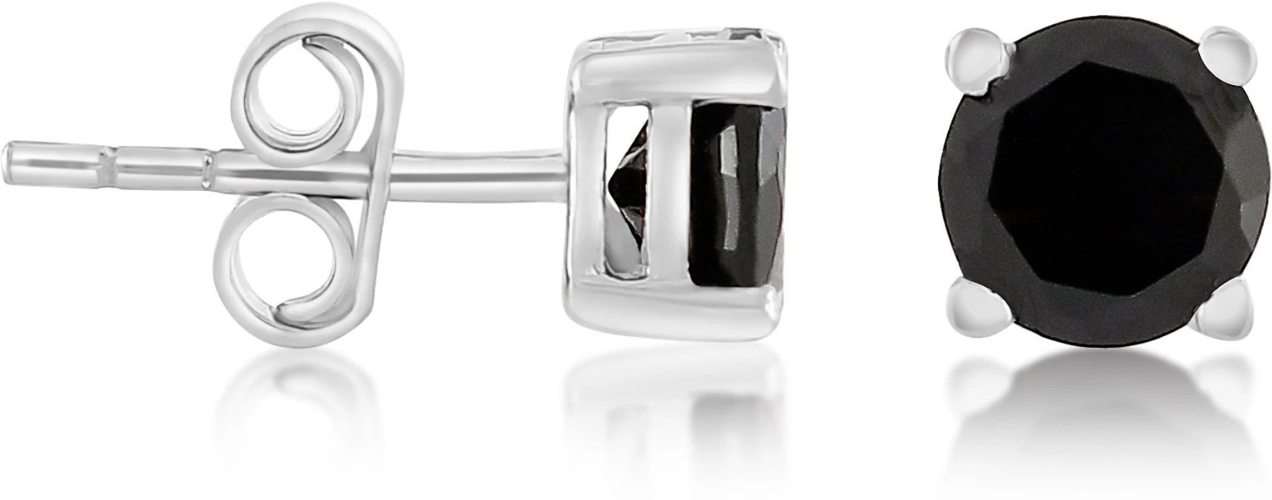 Sleek Sterling Silver Black Onyx Gemstone Unisex Round Stud Earrings - Image 3