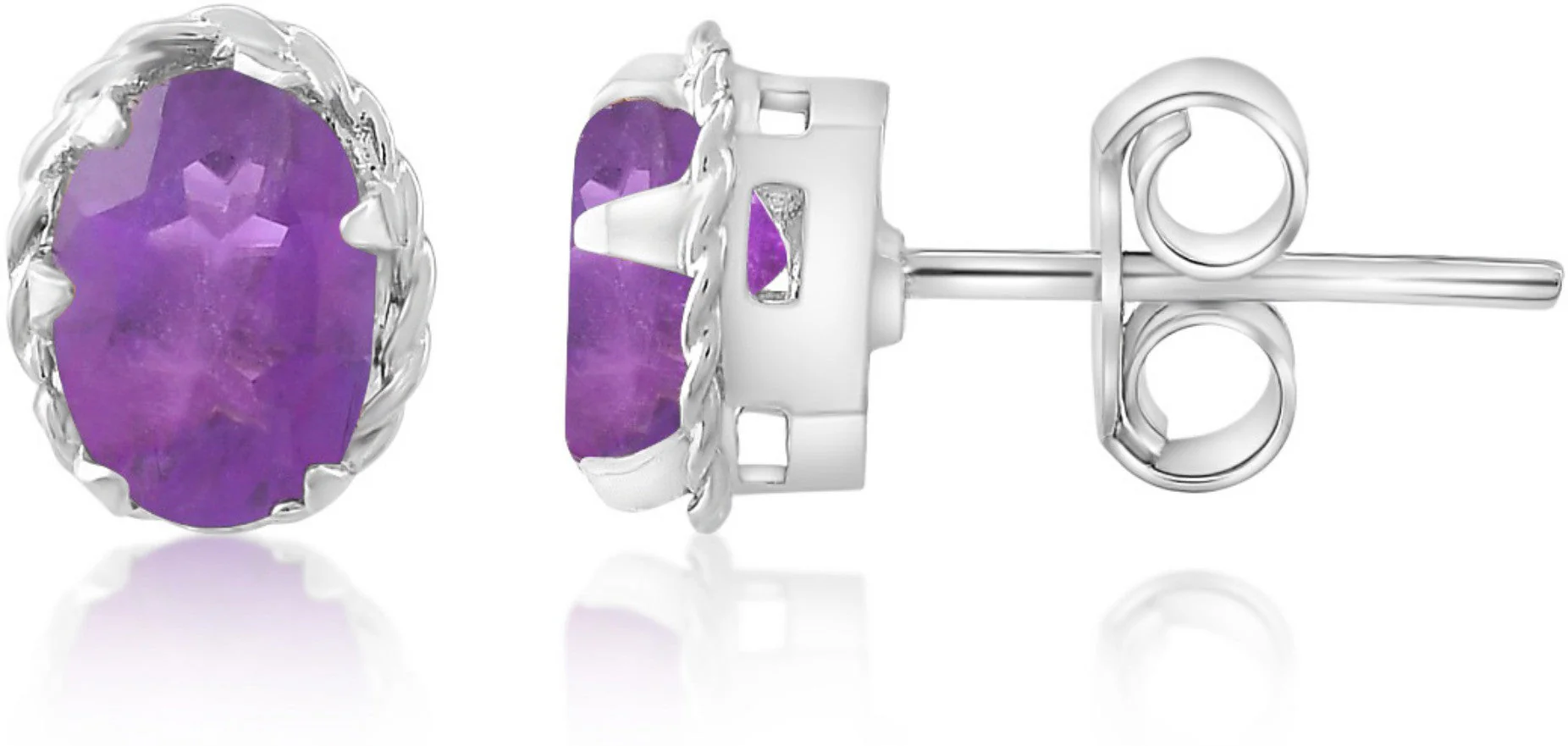 Natural Amethyst Gemstone Stud Earrings for Women & Girls - Image 2