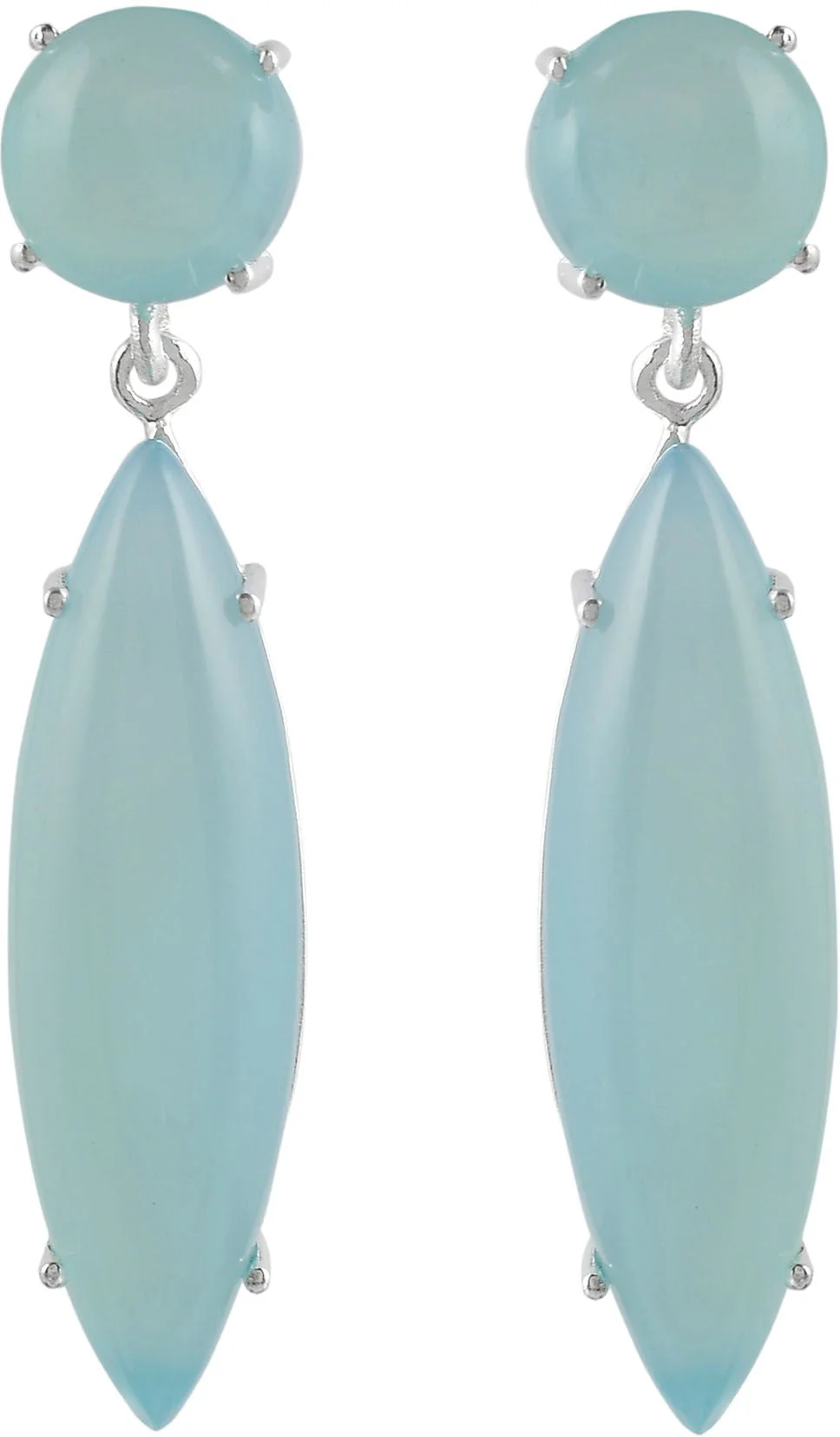 Elegant Natural Blue Chalcedony Gemstone Dangler Drop Earrings - Image 3