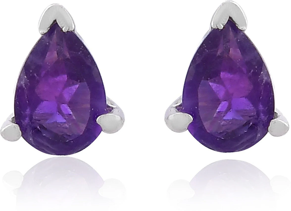 Elegant Pear Cut Natural Amethyst Gemstone Stud Earrings - Image 3