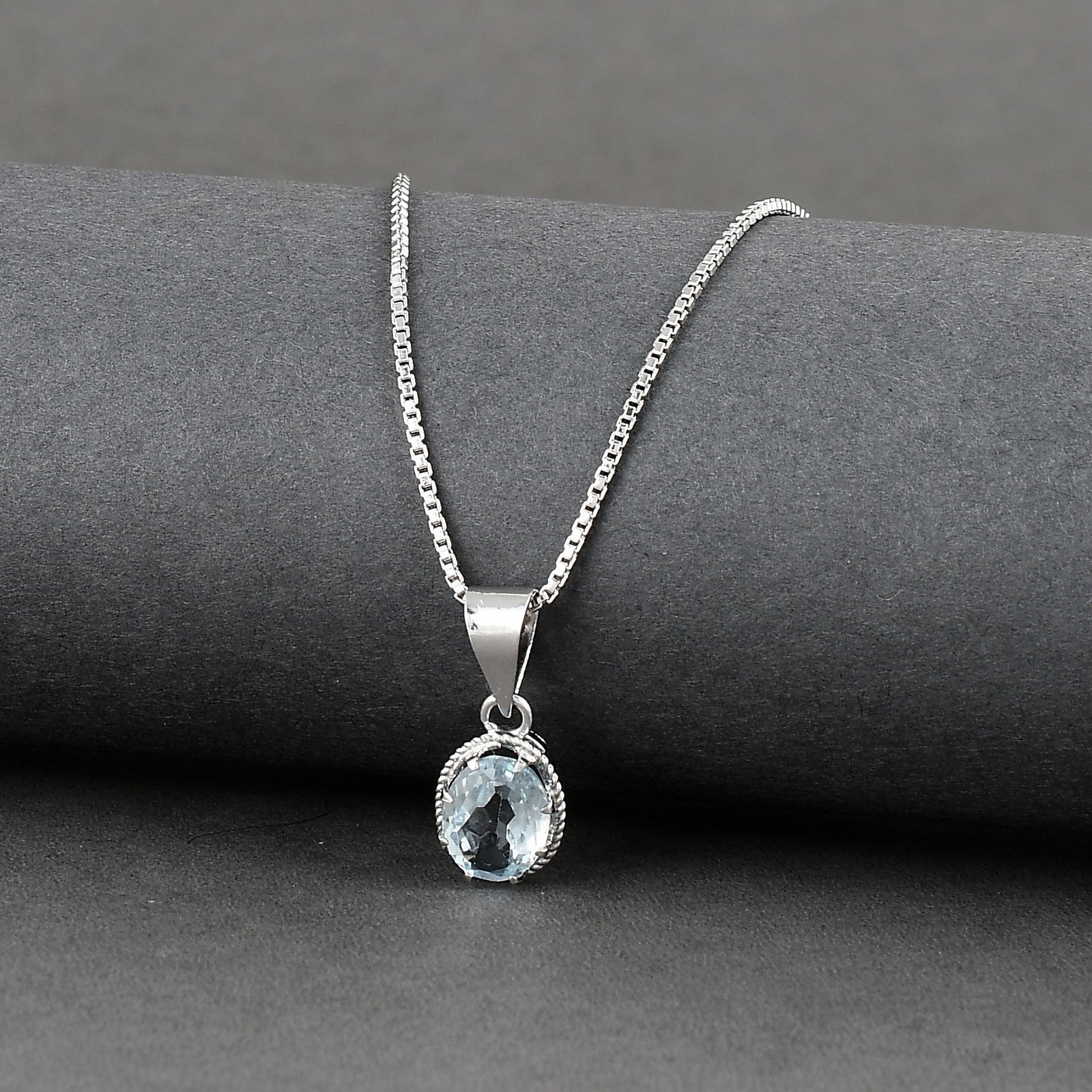 Radiant Natural Blue Topaz Gemstone Pendant & Chain