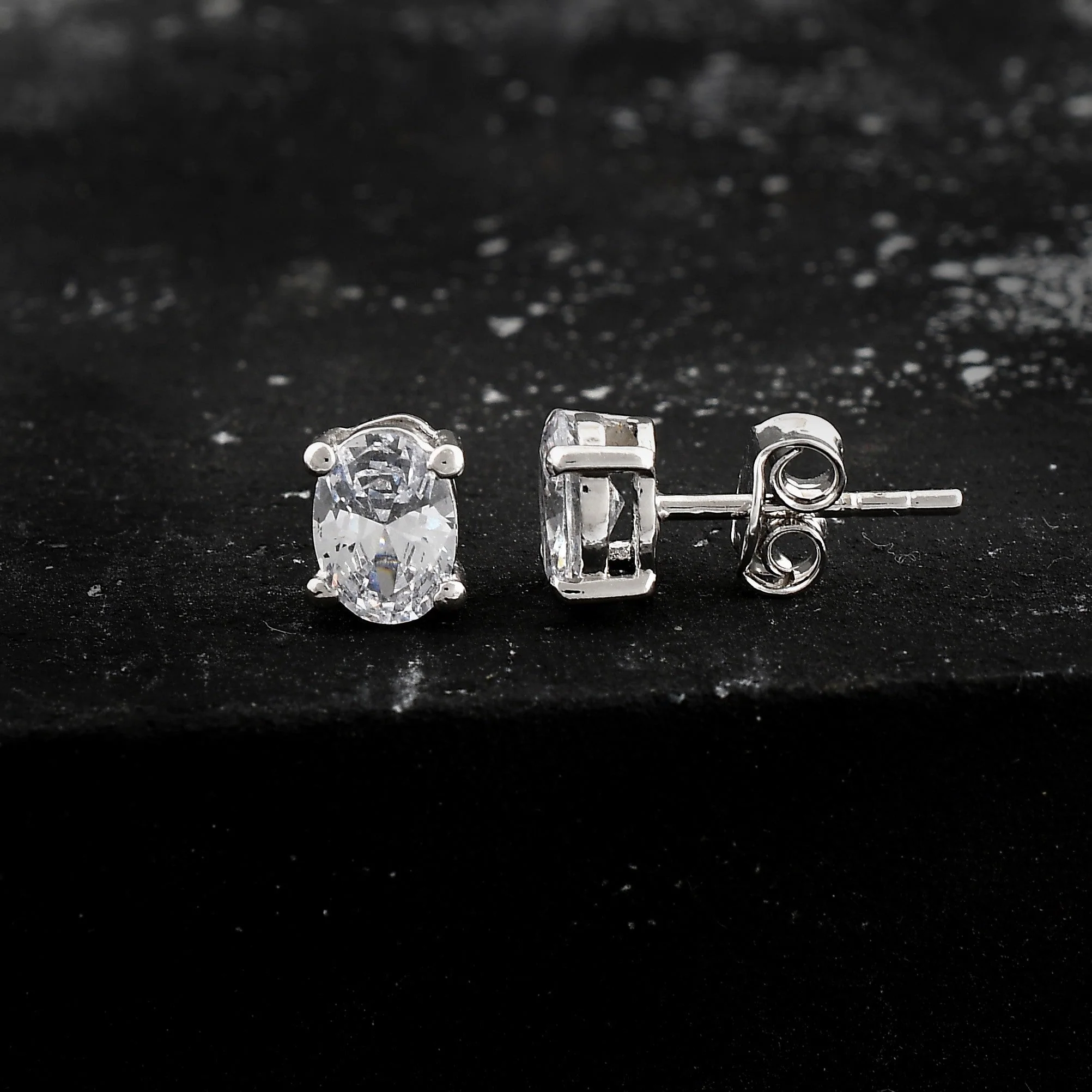 Elegant Oval Cut Zirconia Crystal Stud Earrings