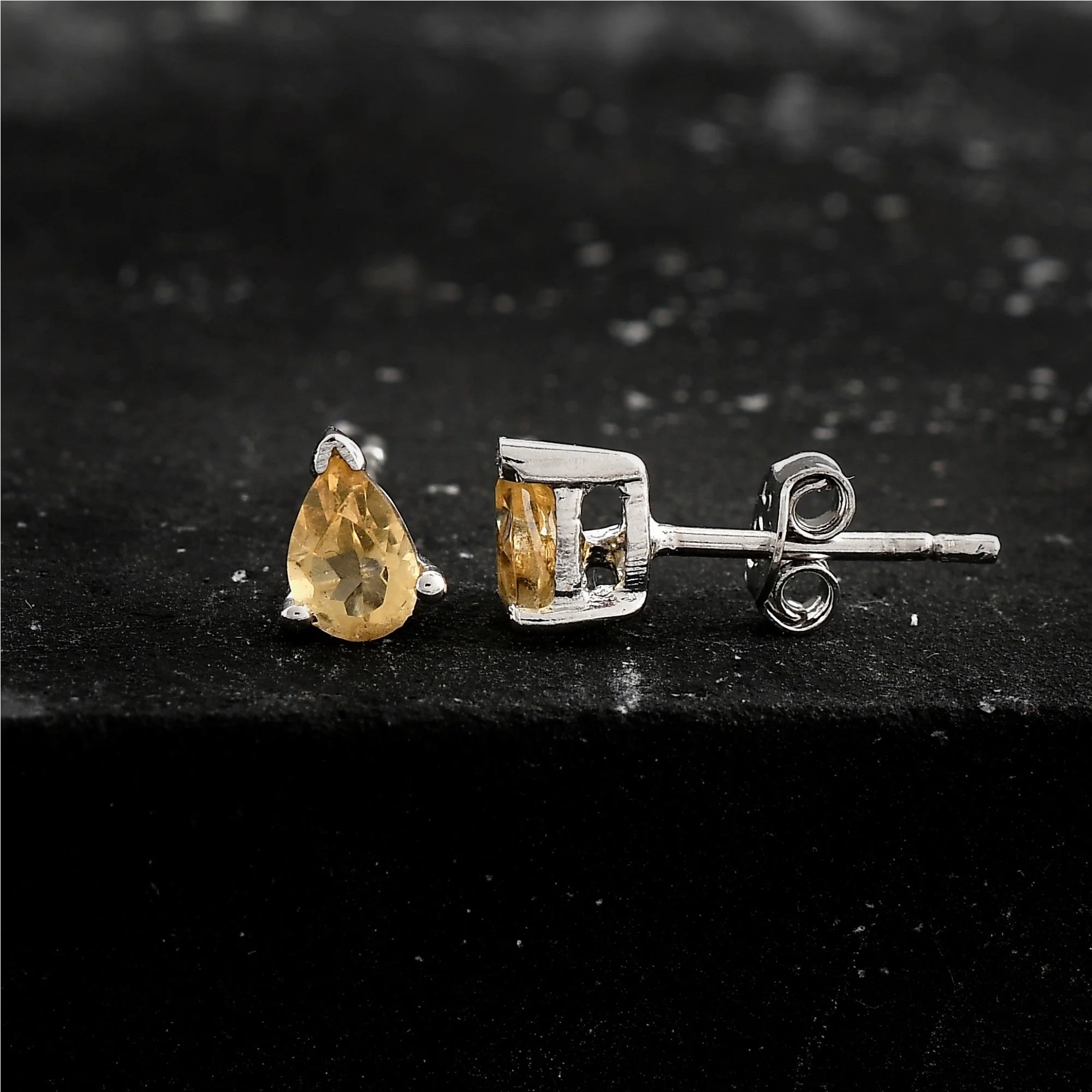 Elegant Natural Citrine Gemstone Pear-Shaped Stud Earrings