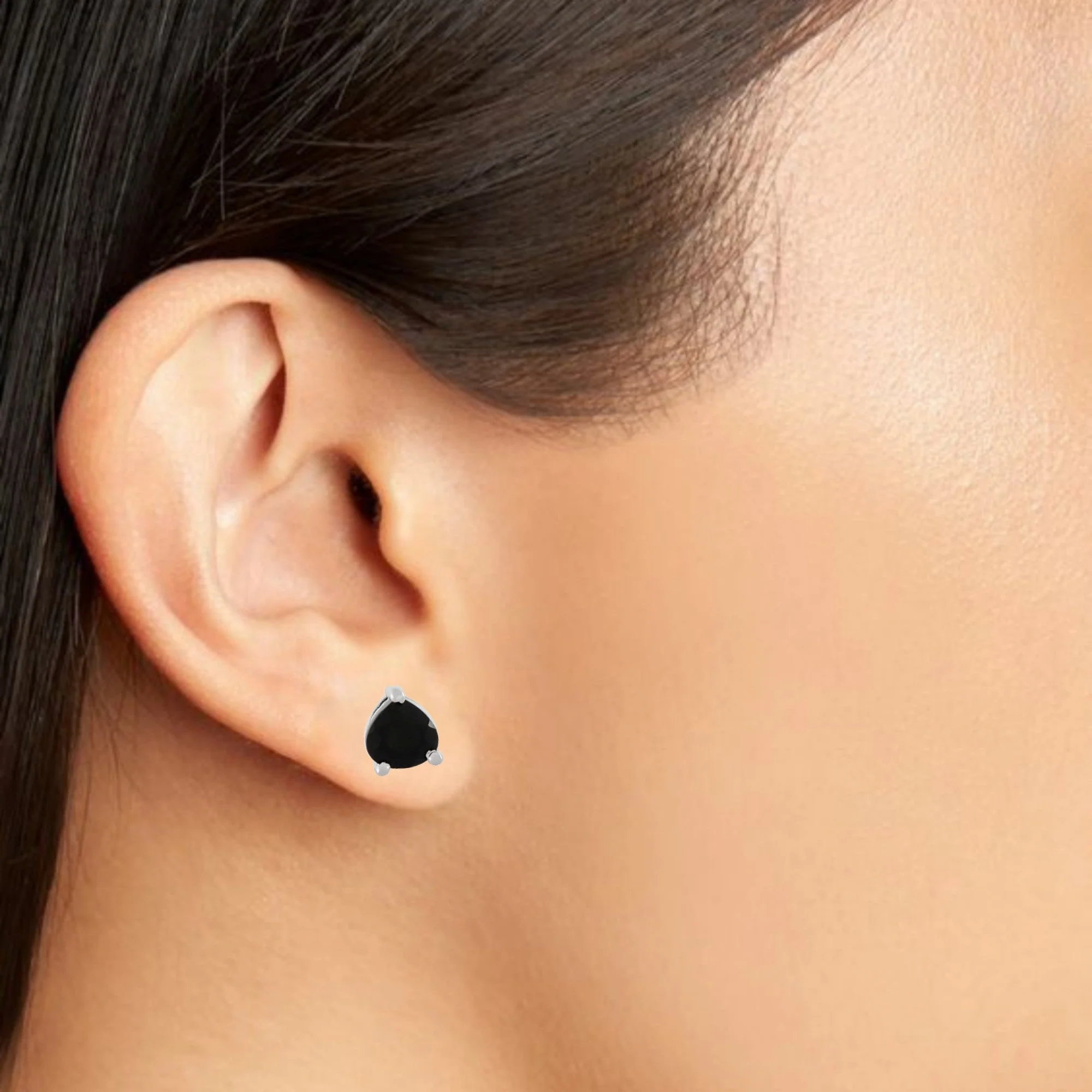 Elegant Trillion Cut Natural Black Onyx Gemstone Stud Earrings - Image 2