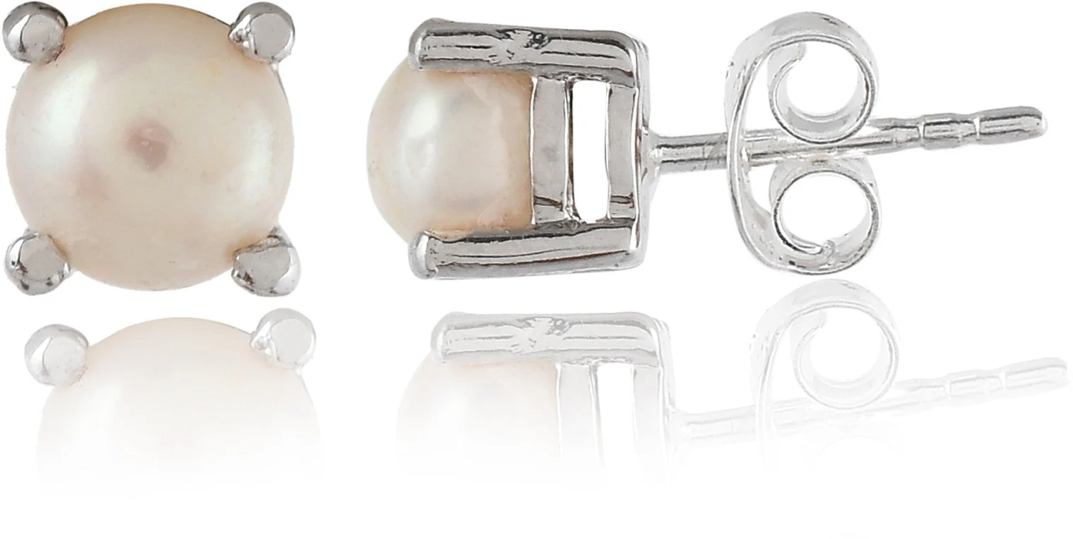 Elegant Freshwater Pearl (Moti) Round Stud Earrings - Image 3