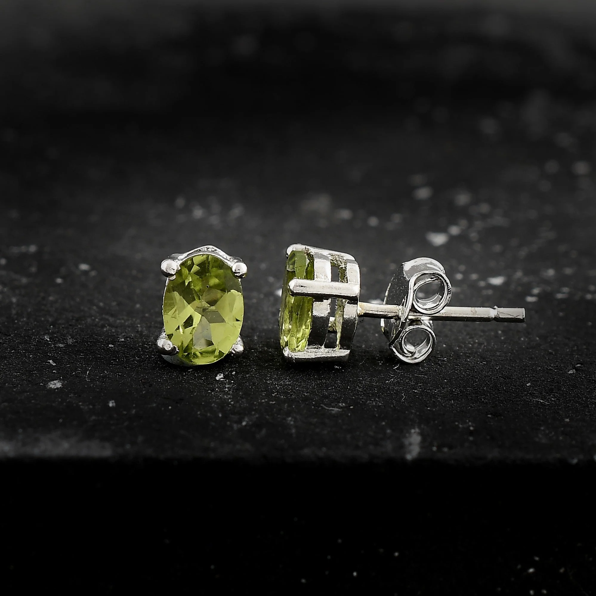 Radiant Natural Peridot Gemstone Stud Earrings