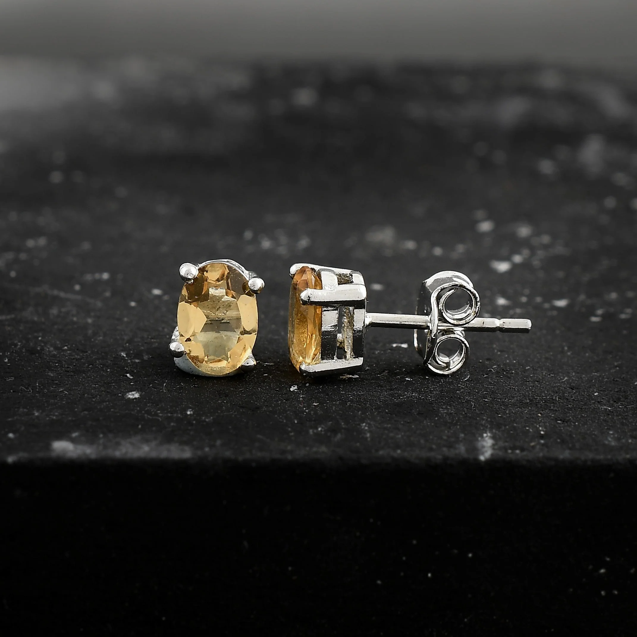 Sophisticated Natural Citrine Gemstone Oval Stud Earrings - Image 2