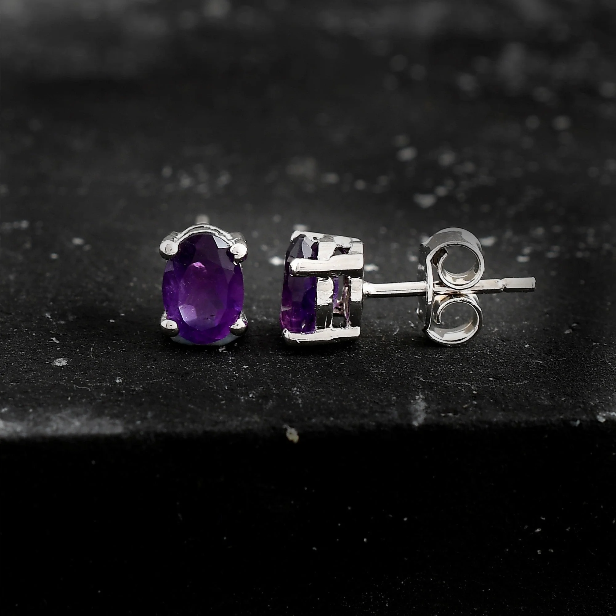Oval Cut Natural Amethyst Gemstone Stud Earrings for Women