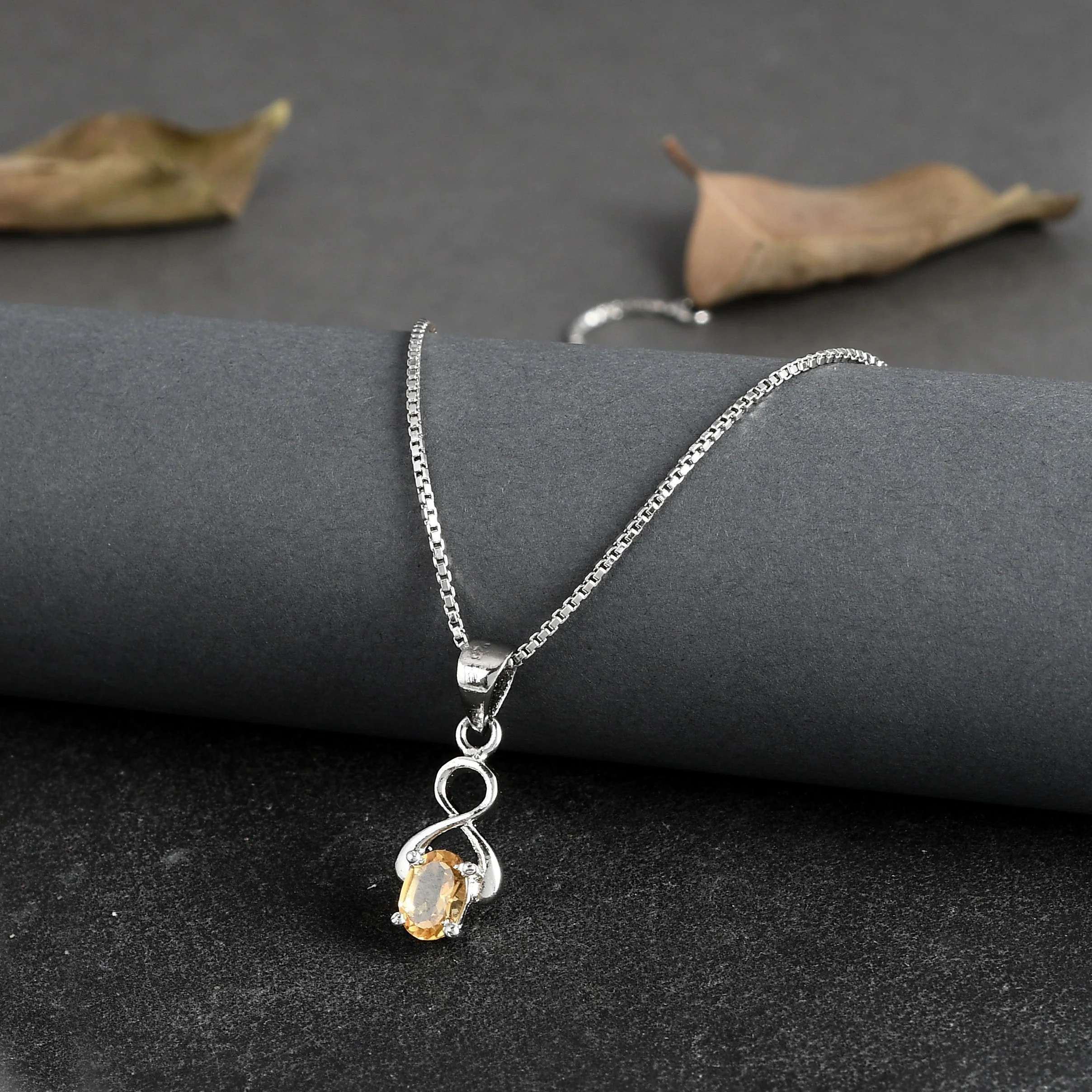 Radiant Natural Citrine Gemstone Pendant & Chain