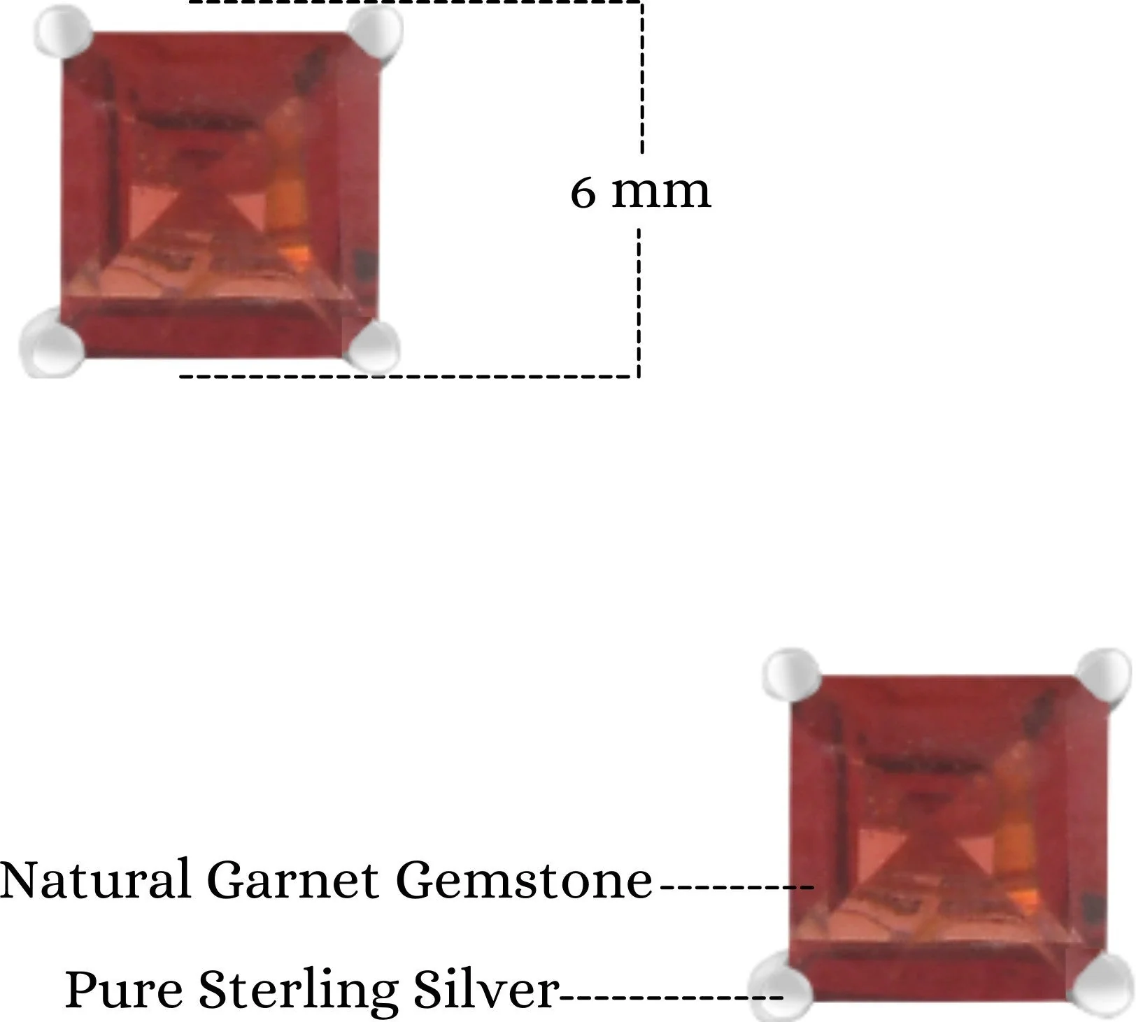 Timeless Natural Garnet Gemstone Square Stud Earrings - Image 4