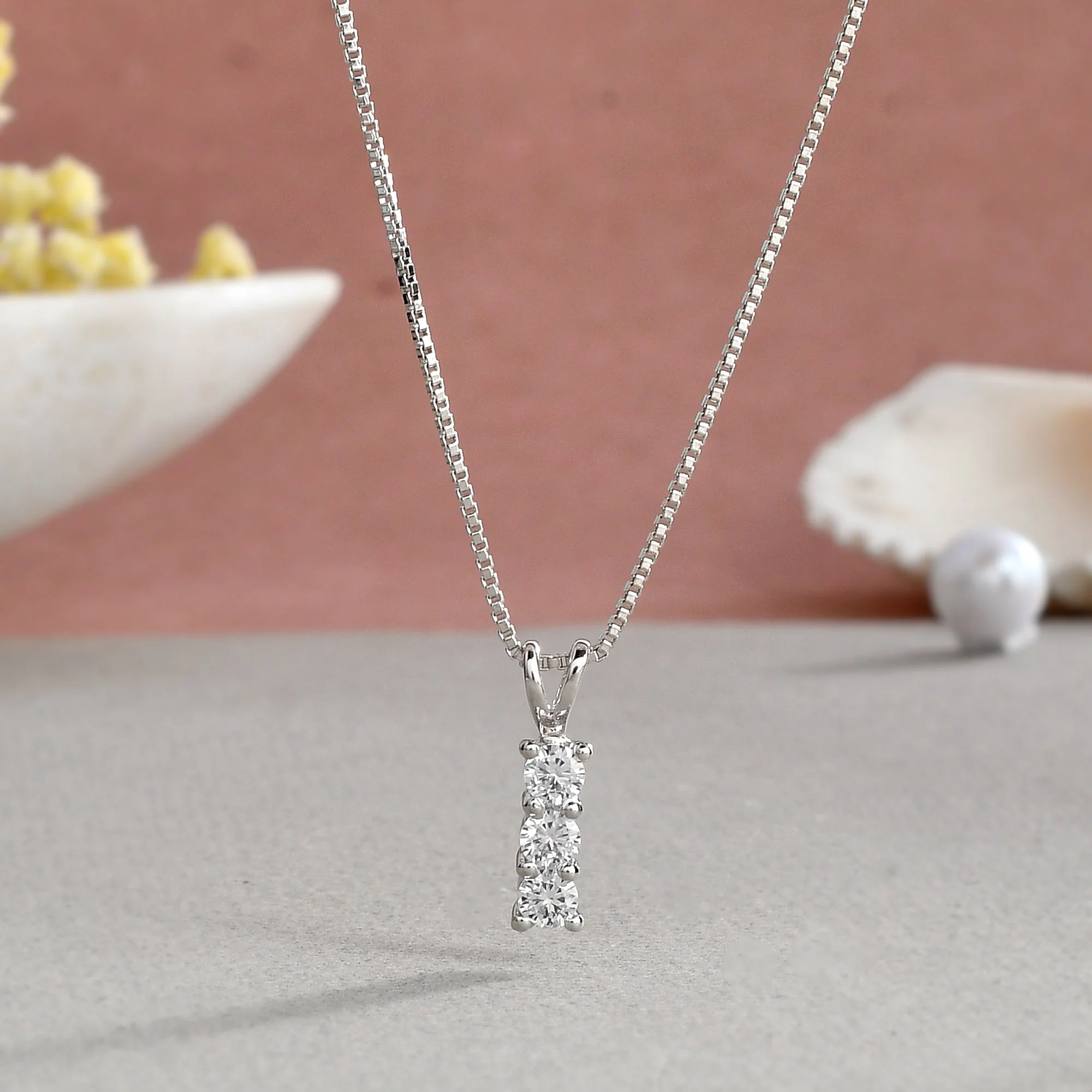 Triple Solitaire Zirconia Crystal Pendant - Image 2
