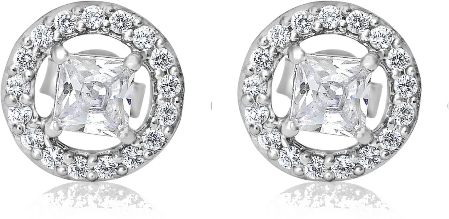 Exquisite Princess Cut Swarovski Zirconia Round Stud Earrings
