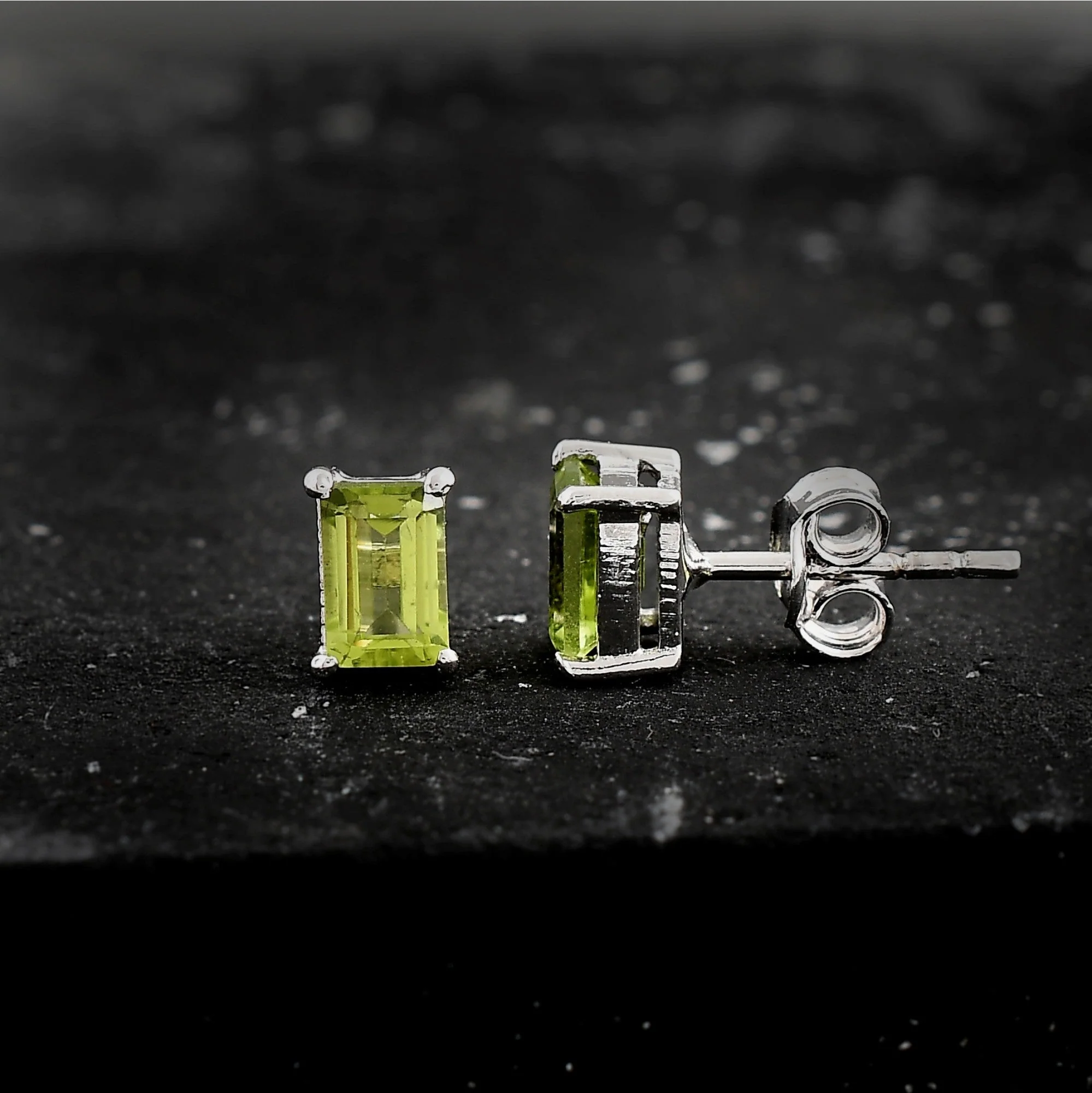 Sophisticated Natural Peridot Gemstone Rectangle Stud Earrings