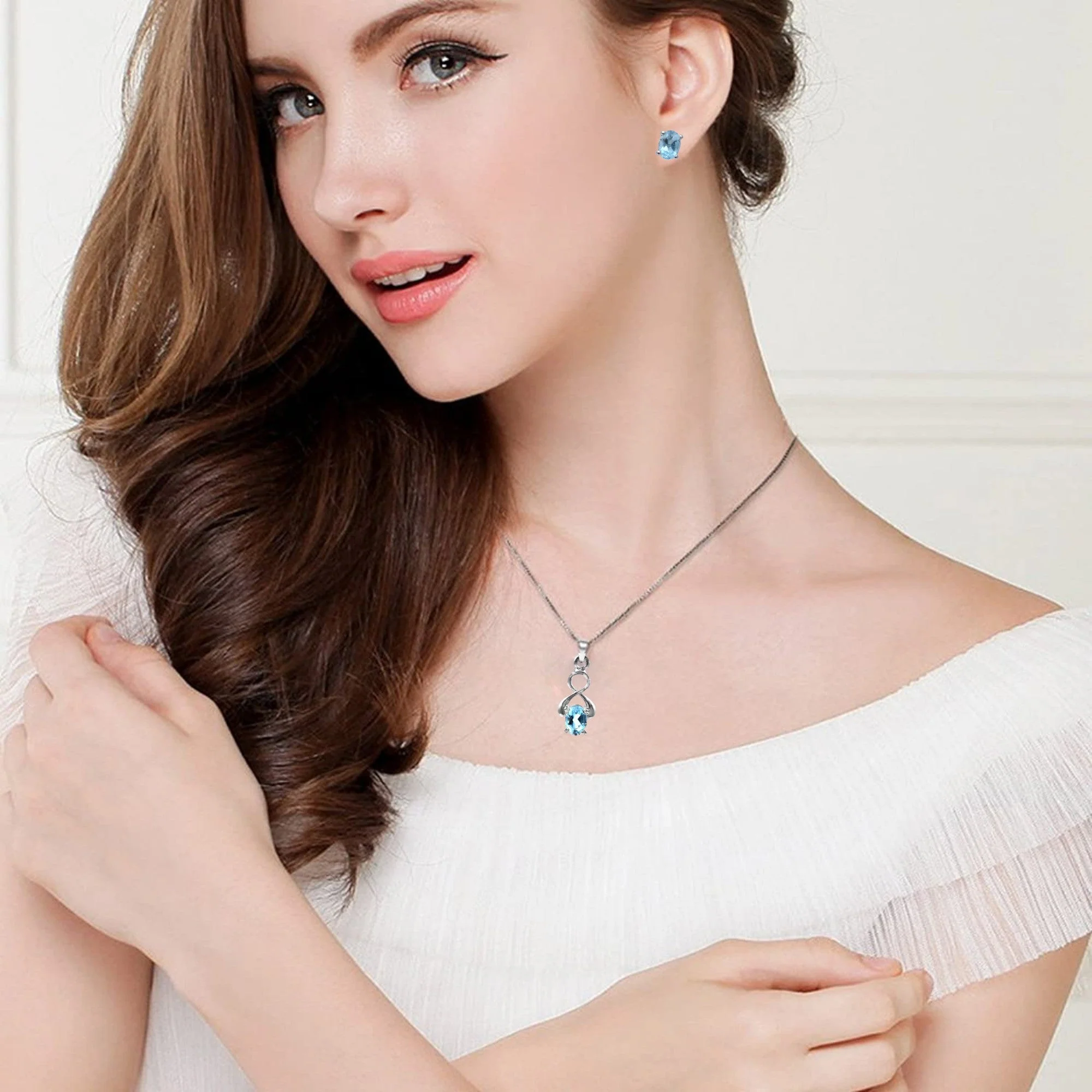 Radiant Natural Blue Topaz Gemstone Pendant & Chain