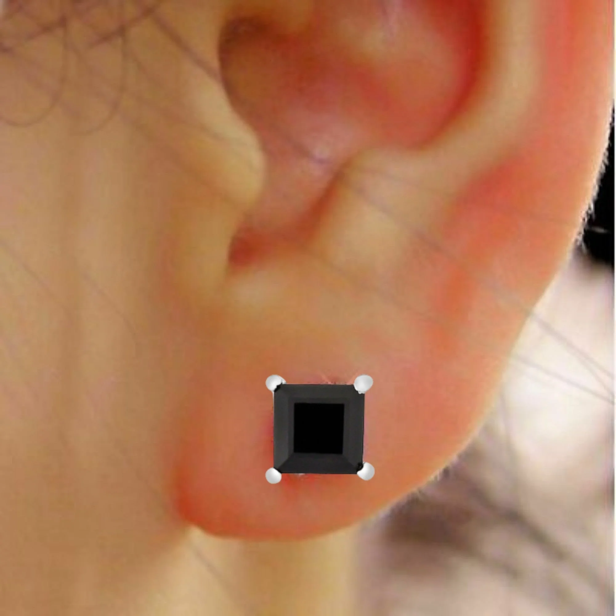 Timeless Natural Black Onyx Gemstone Square Stud Earrings - Image 2