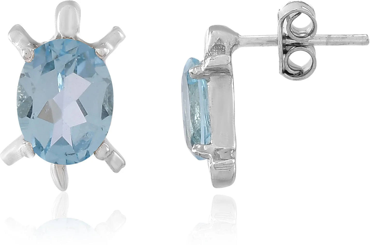Charming Natural Blue Topaz Gemstone Tortoise-Shaped Stud Earrings - Image 3
