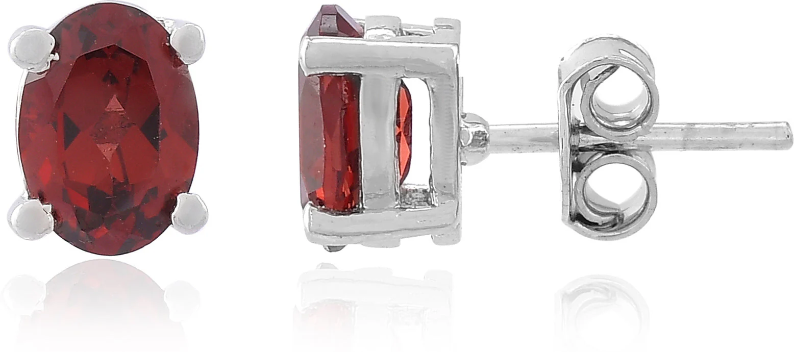 Elegant Natural Garnet Gemstone Oval Stud Earrings - Image 3