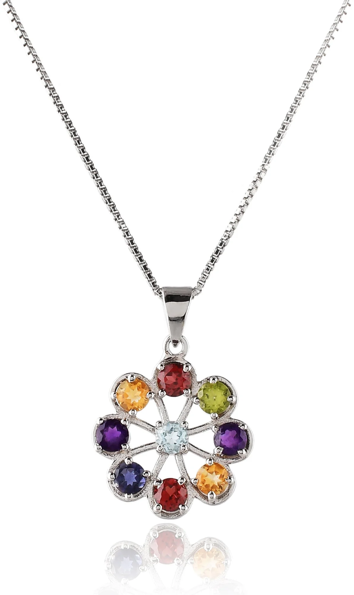 Vibrant 9-Gemstone Multicolor Round Pendant for Women - Image 4