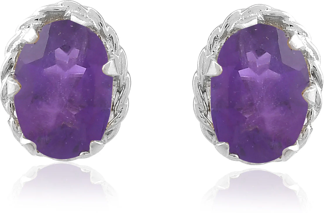 Natural Amethyst Gemstone Stud Earrings for Women & Girls - Image 3