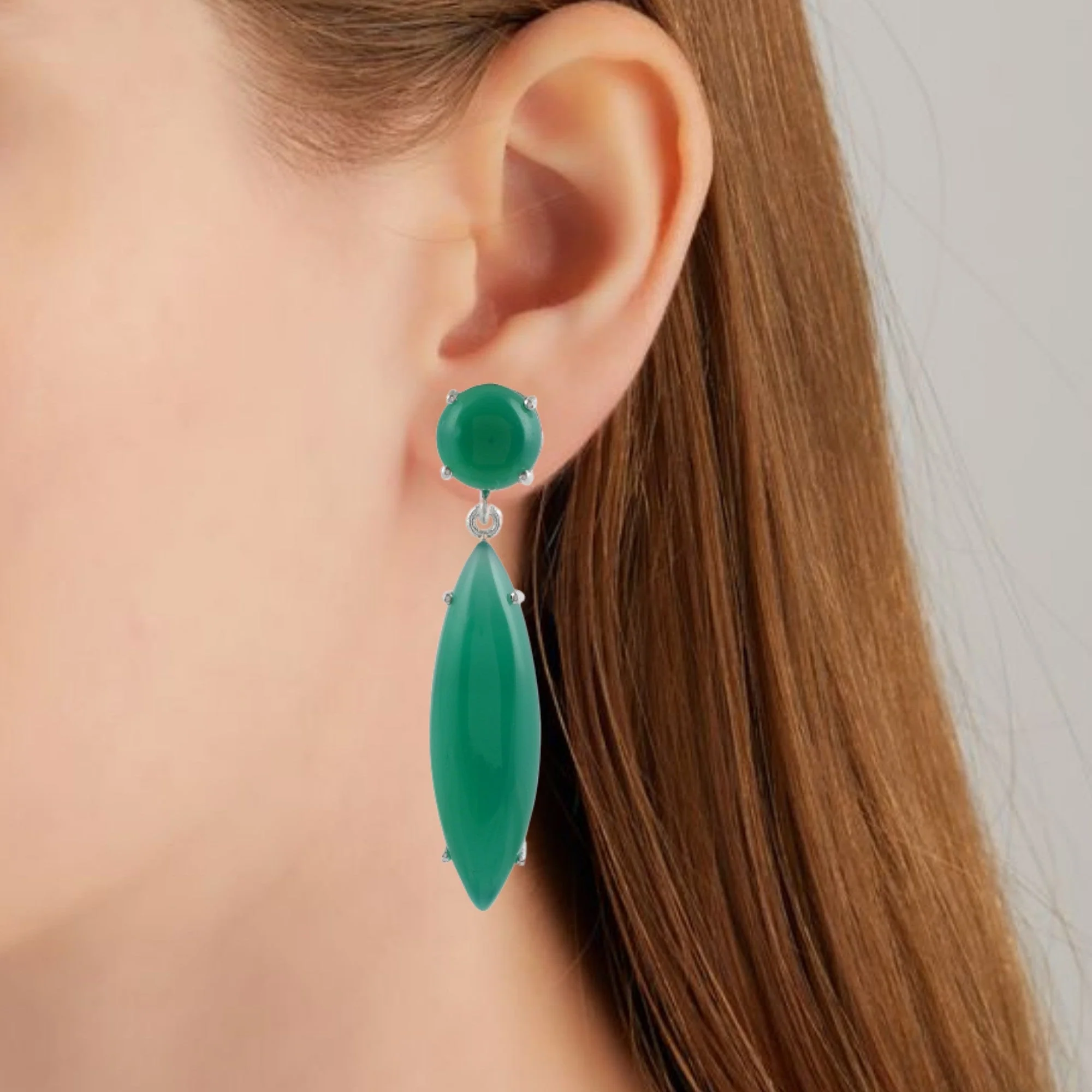 Natural Green Onyx Gemstone Dangler Drop Earrings for Women - Image 2