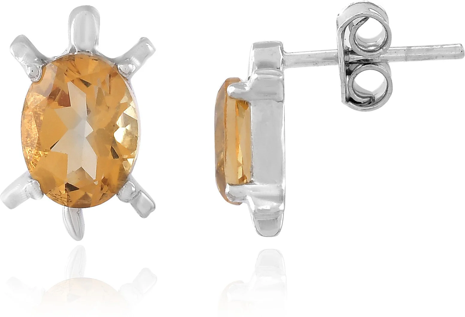 Exquisite Natural Citrine Gemstone Oval Stud Earrings - Image 3