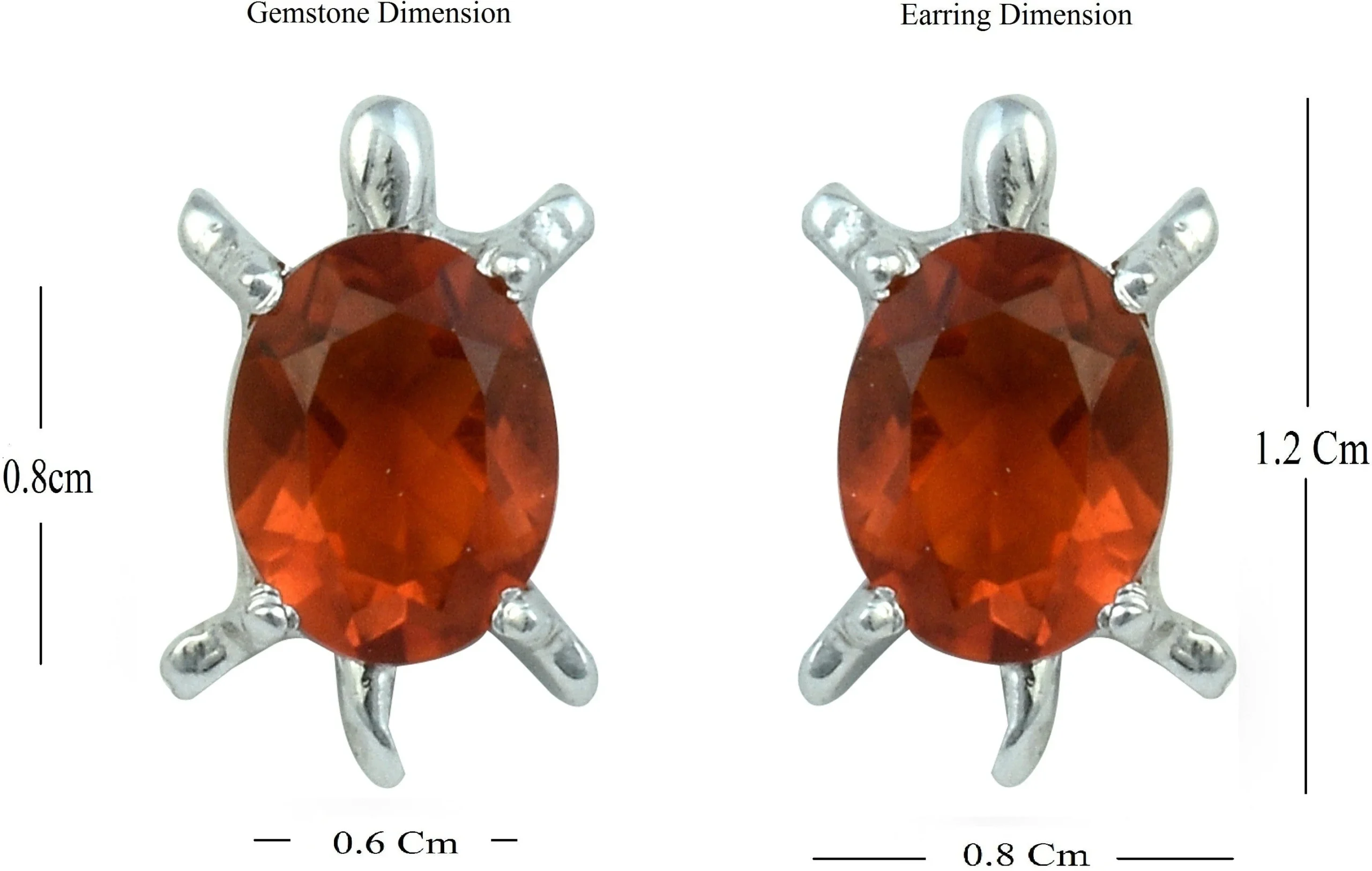 Elegant Silver Oval Cut Natural Golden Topaz Gemstone Tortoise-Shaped Stud Earrings - Image 3