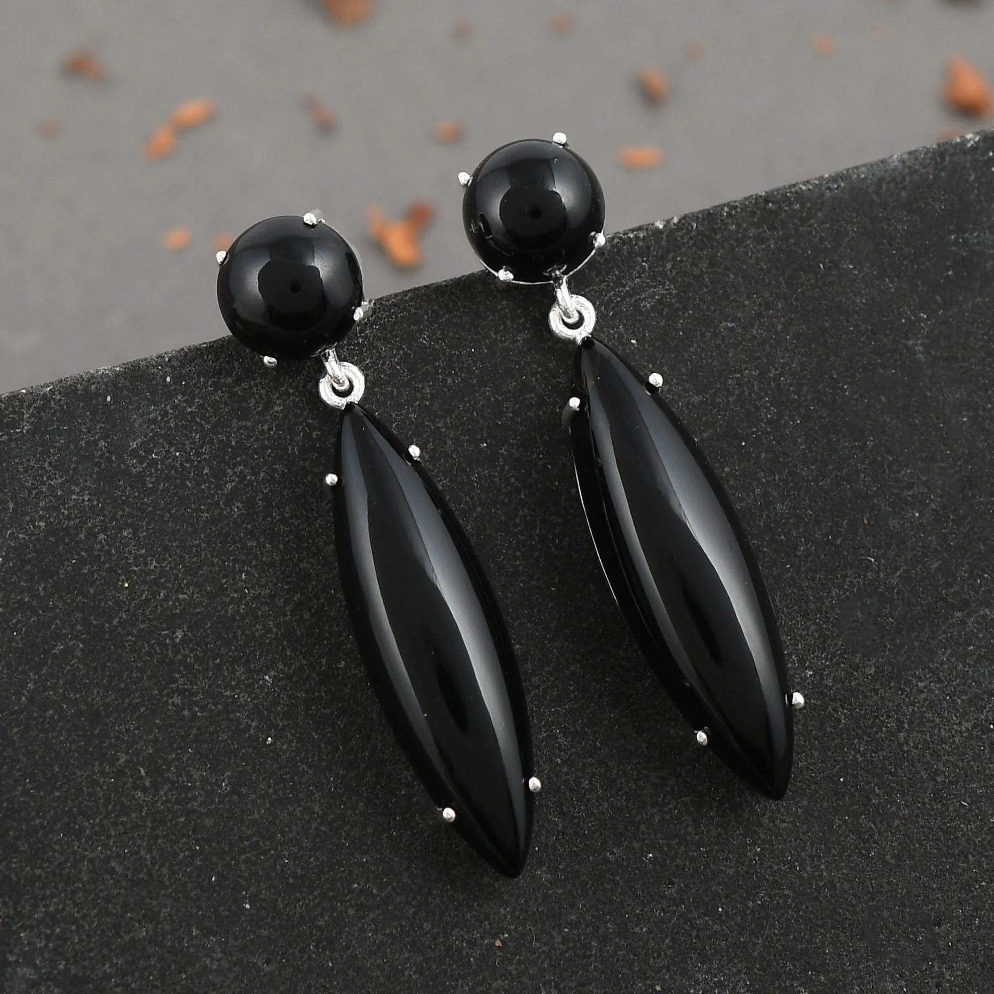 Natural Black Onyx Gemstone Dangler Drop Earrings for Women - Image 2