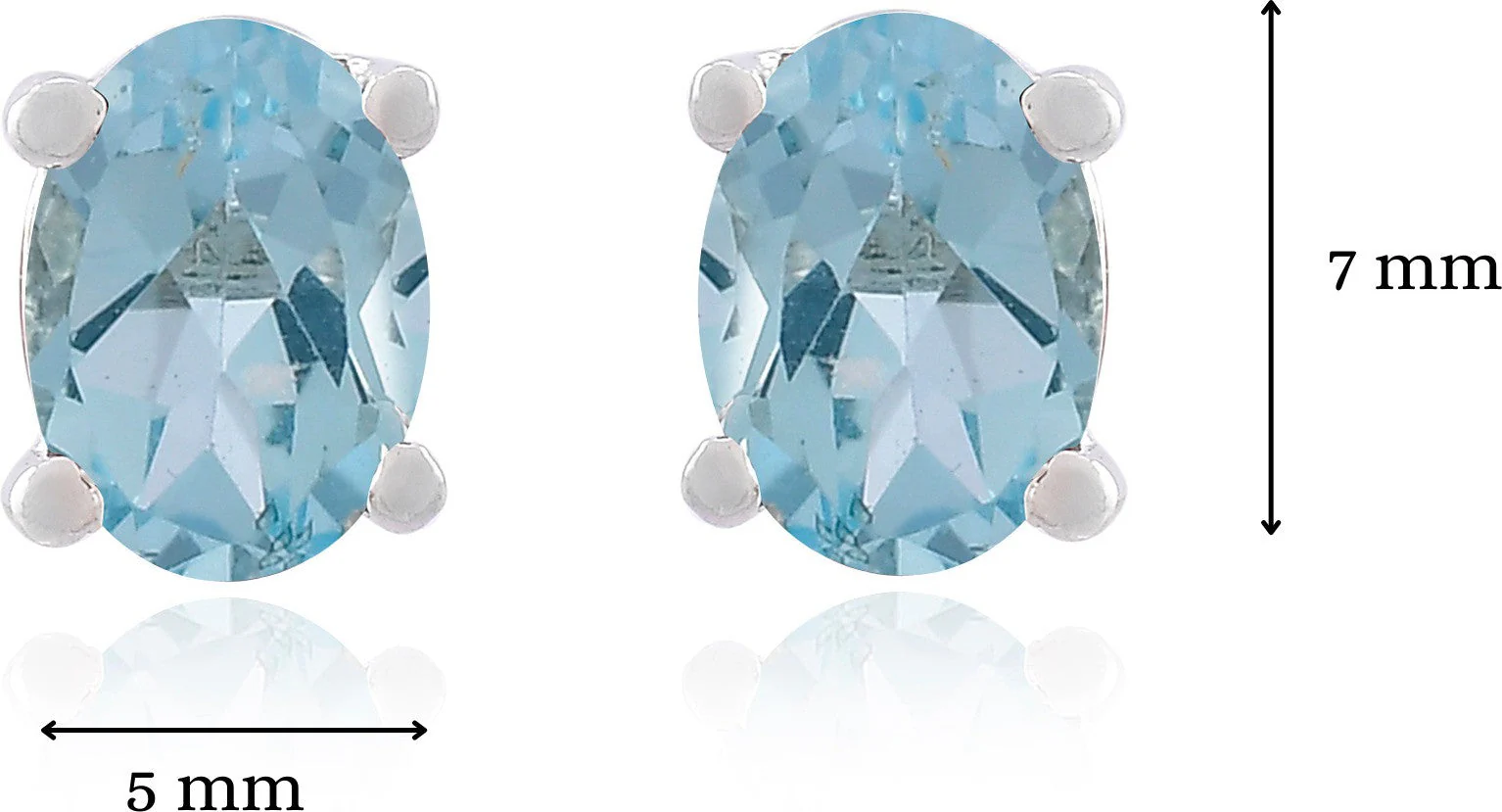 Natural Blue Topaz Gemstone Oval Stud Earrings for Women - Image 3