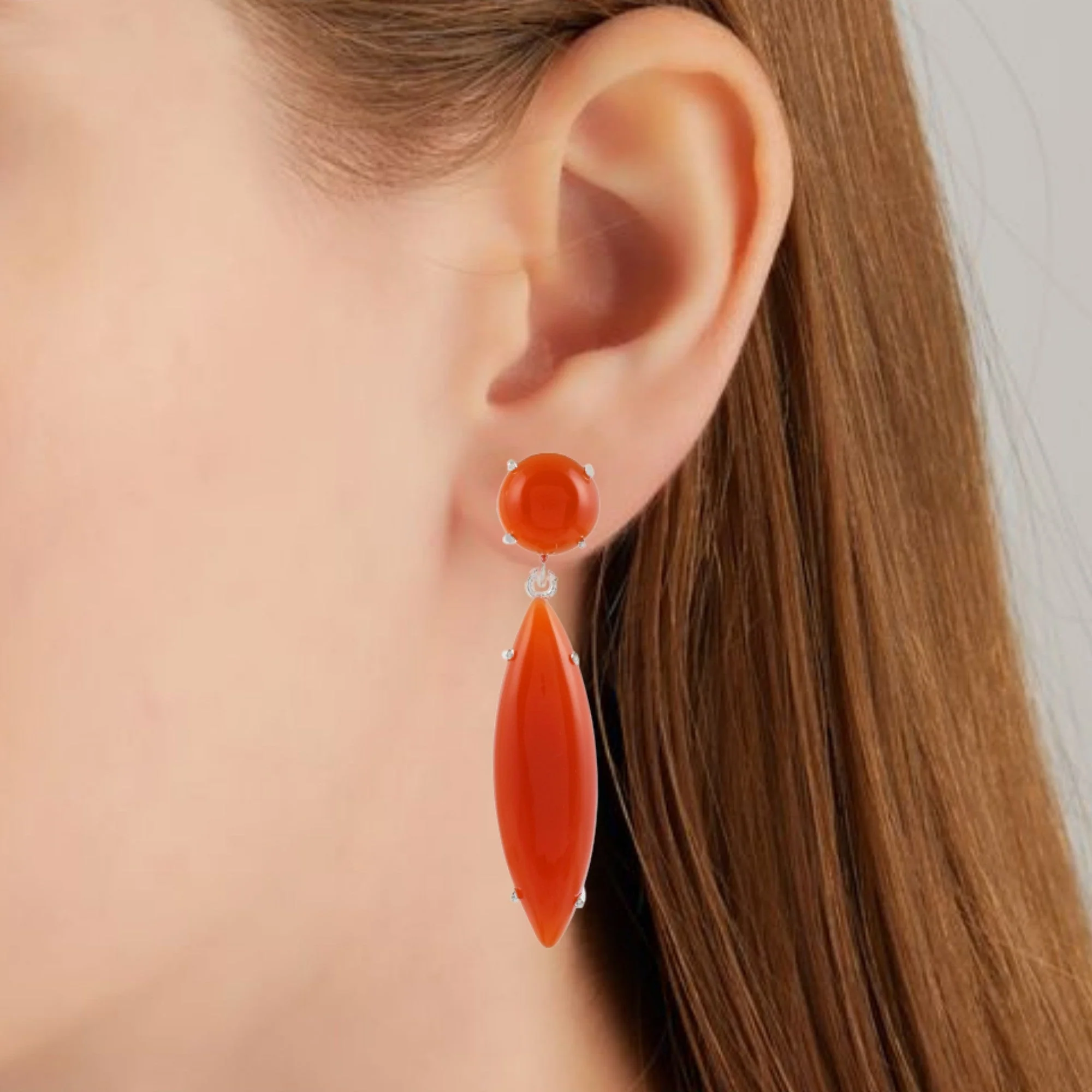 Elegant Natural Red Onyx Gemstone Dangler Drop Earrings - Image 2