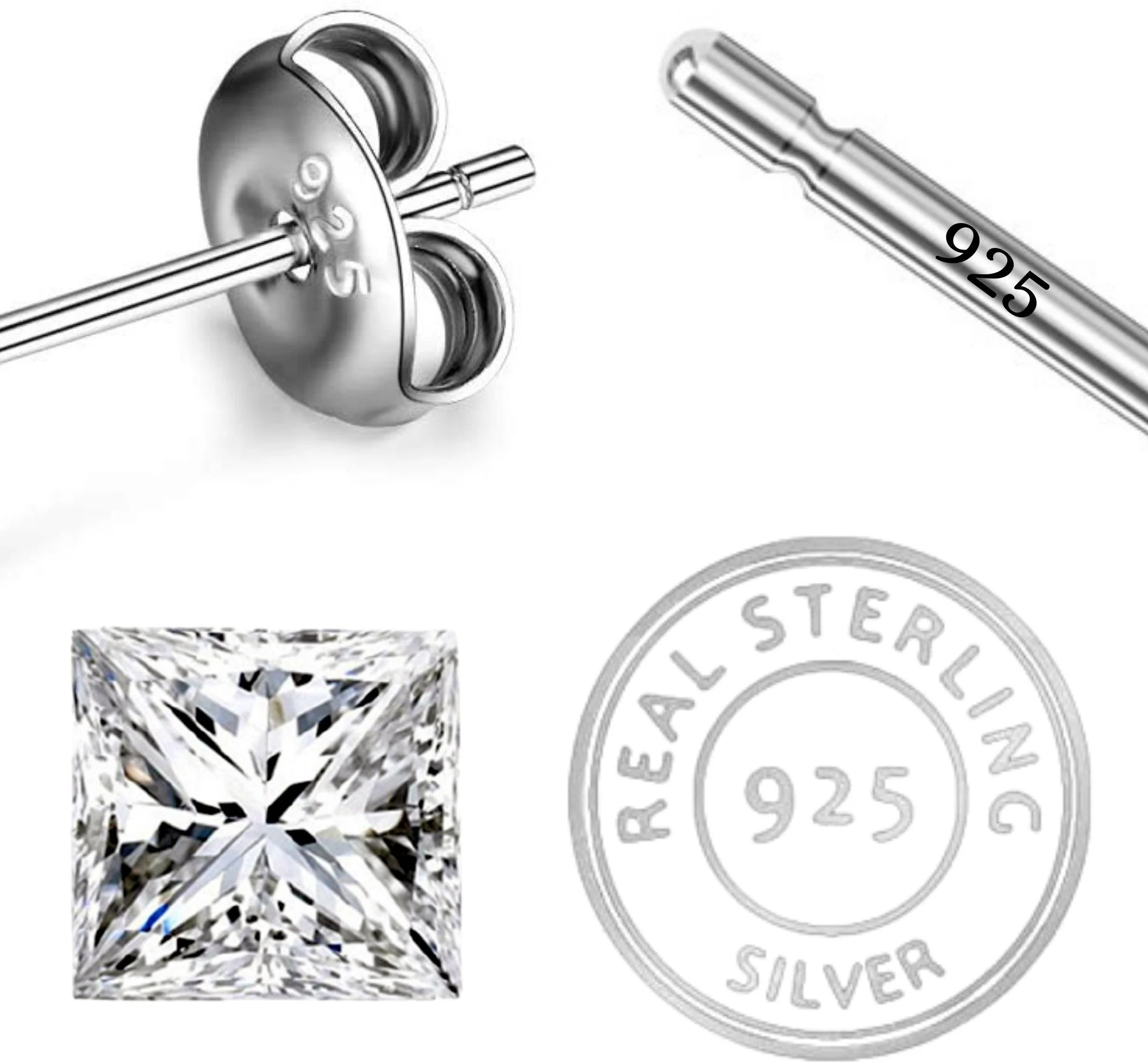 Exquisite Princess Cut Swarovski Zirconia Round Stud Earrings - Image 2