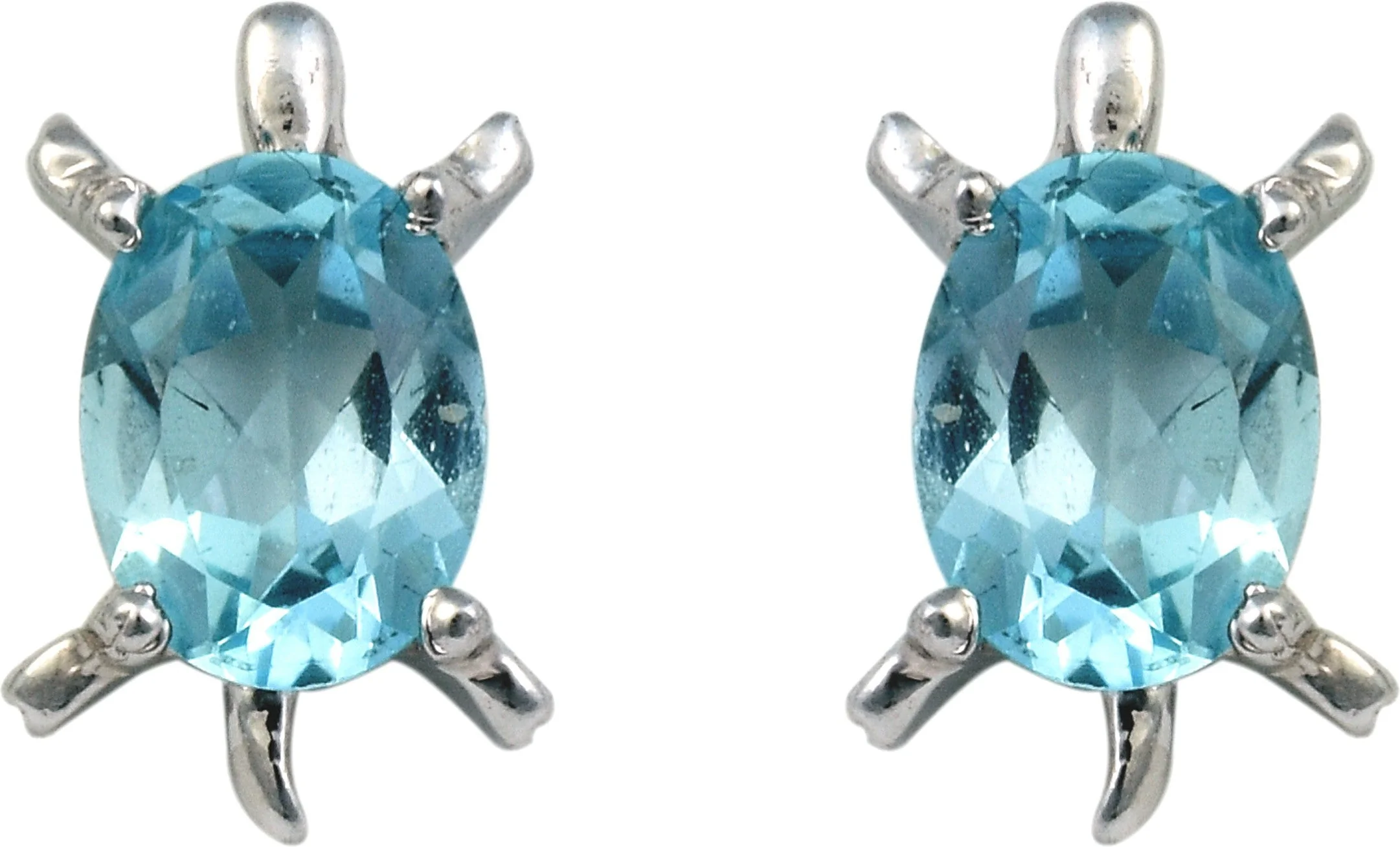 Charming Natural Blue Topaz Gemstone Tortoise-Shaped Stud Earrings - Image 4