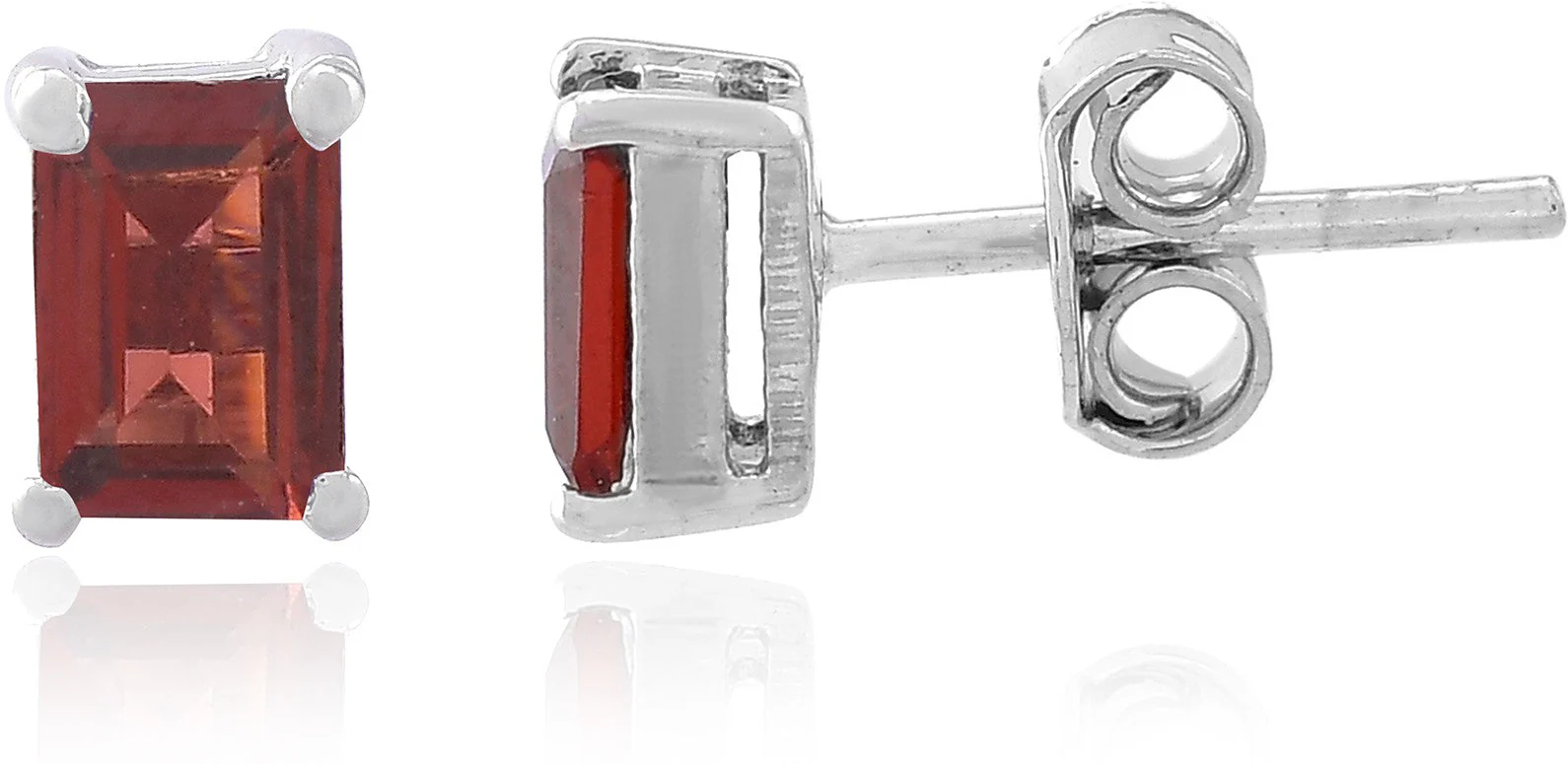 Sleek Natural Garnet Gemstone Rectangle Stud Earrings - Image 3