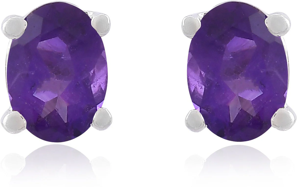 Oval Cut Natural Amethyst Gemstone Stud Earrings for Women - Image 3